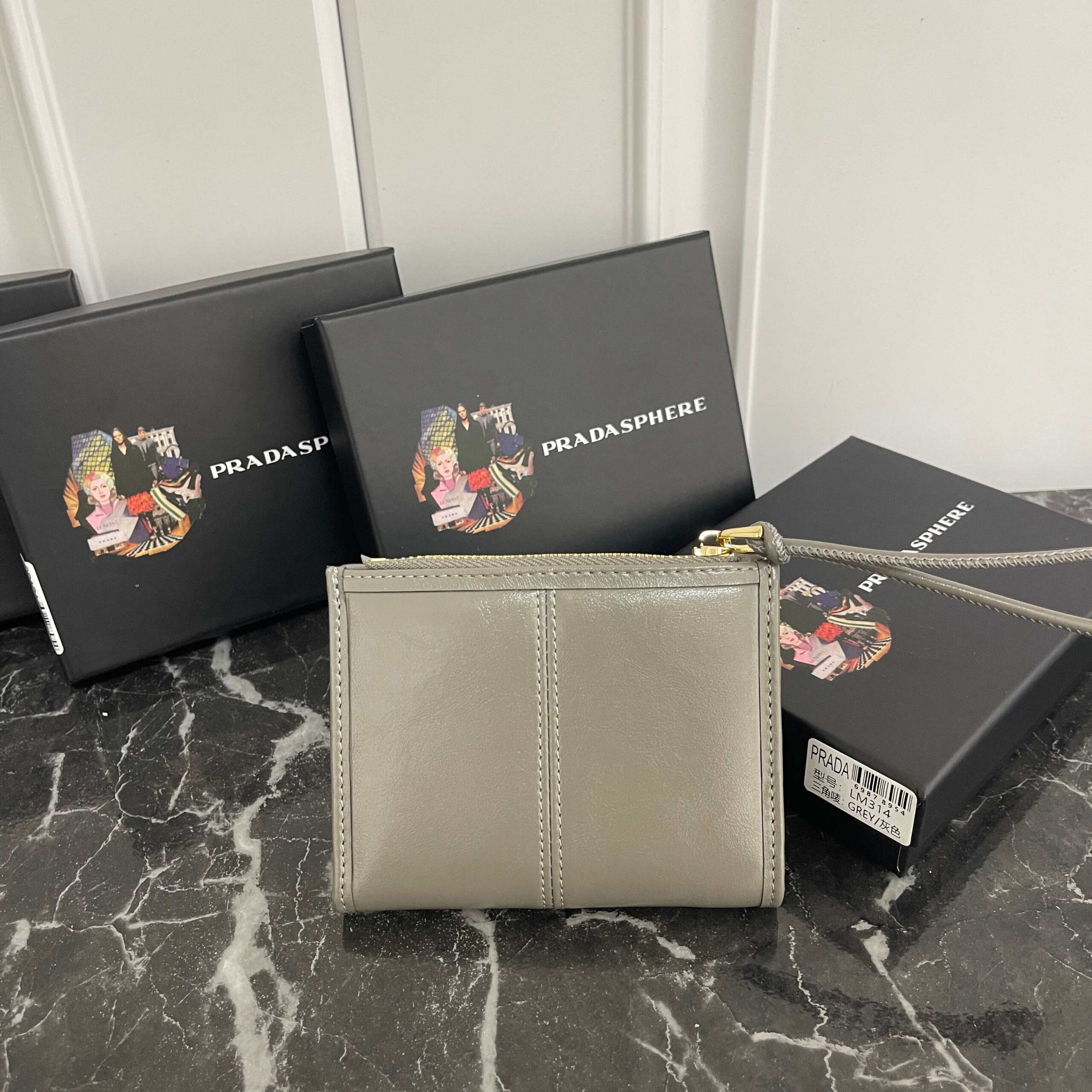 Prada Small Oil-Wax Leather Wallet with Triangular Enamel Logo - Image 3
