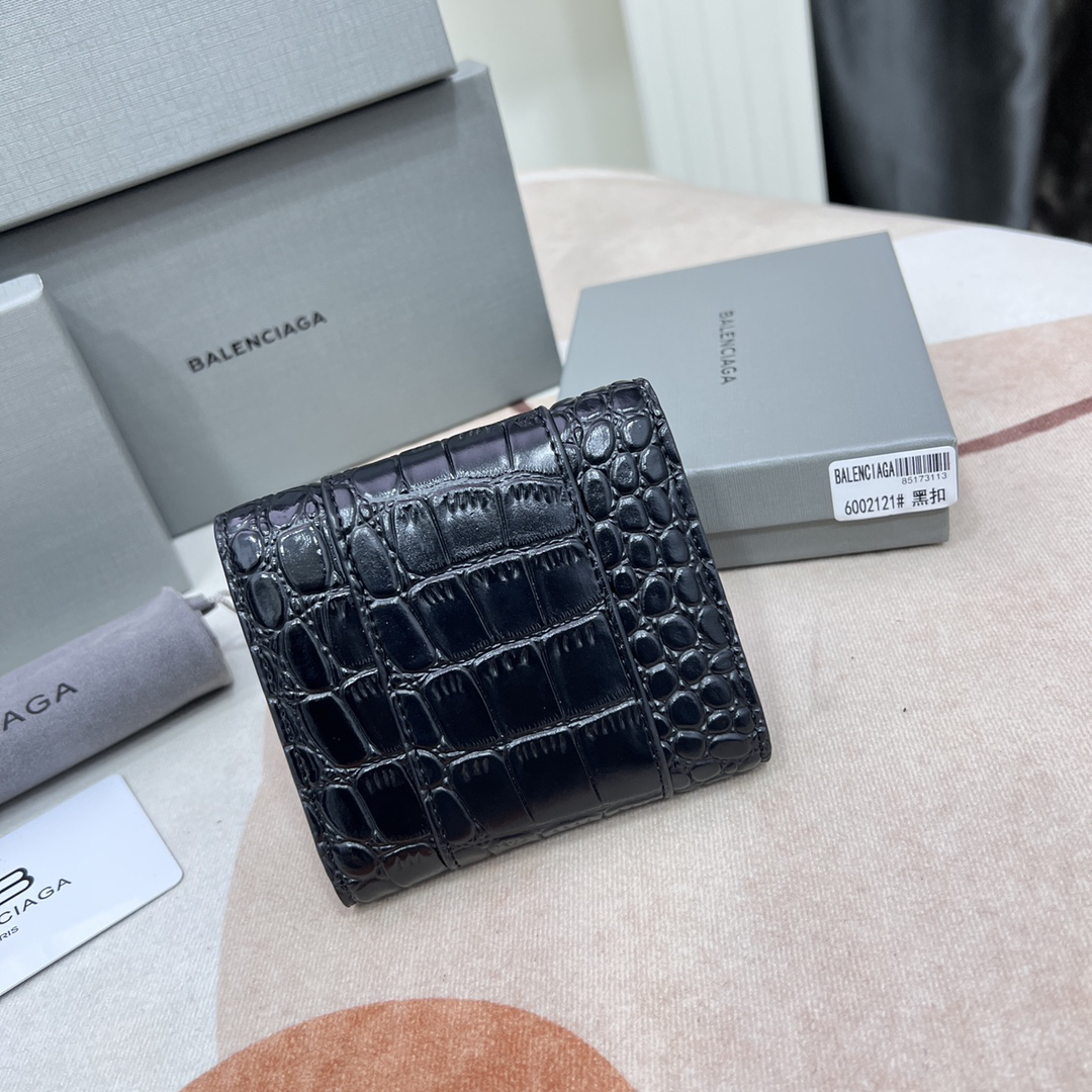 Balenciaga Embossed Leather Mini Wallet, Black - Image 3