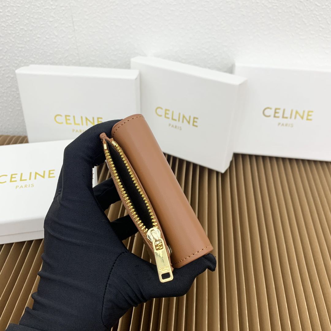 Celine Triomphe Brown Calfskin Compact Wallet - Image 3