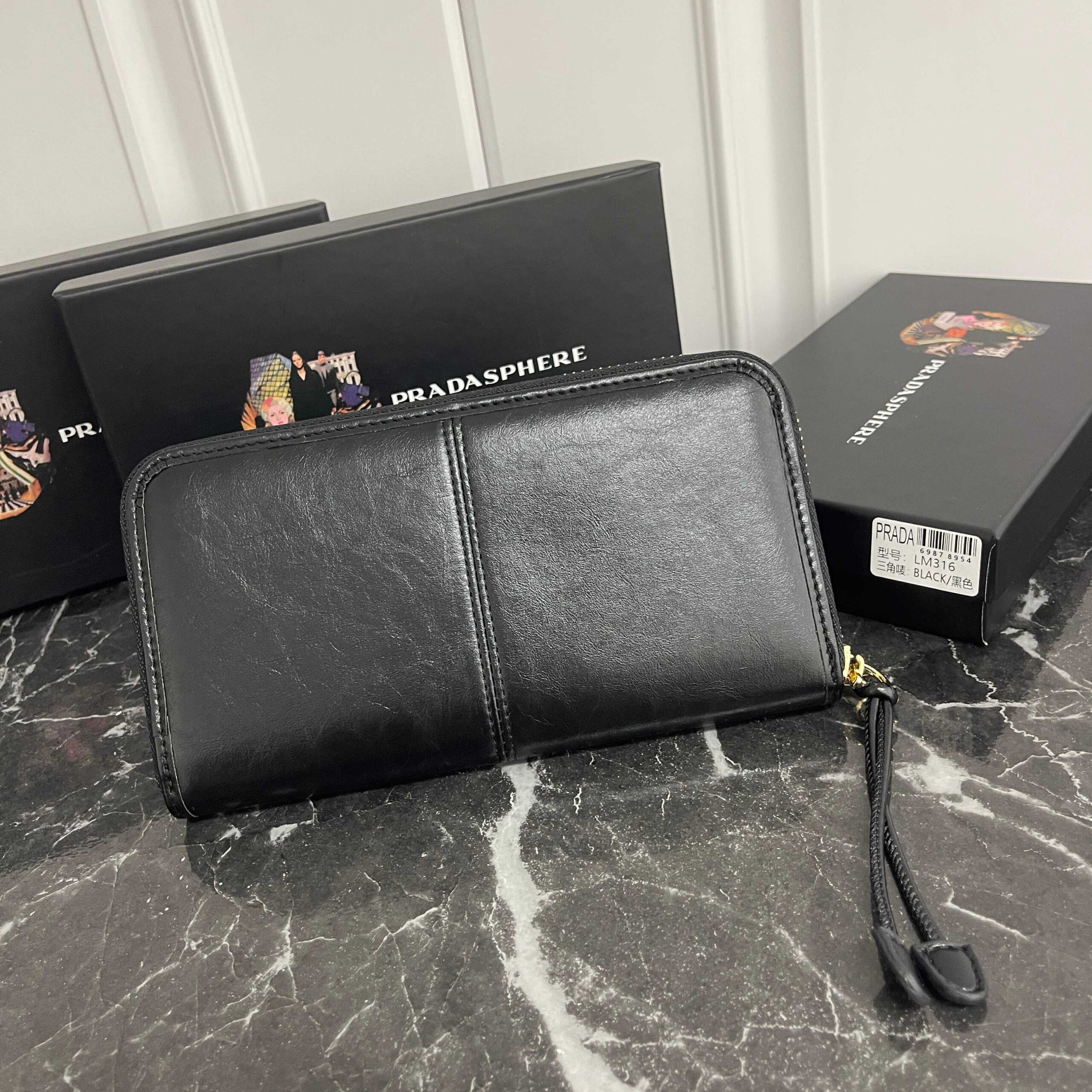 Prada Oiled Leather Wallet with Metal Triangle Logo - Image 3