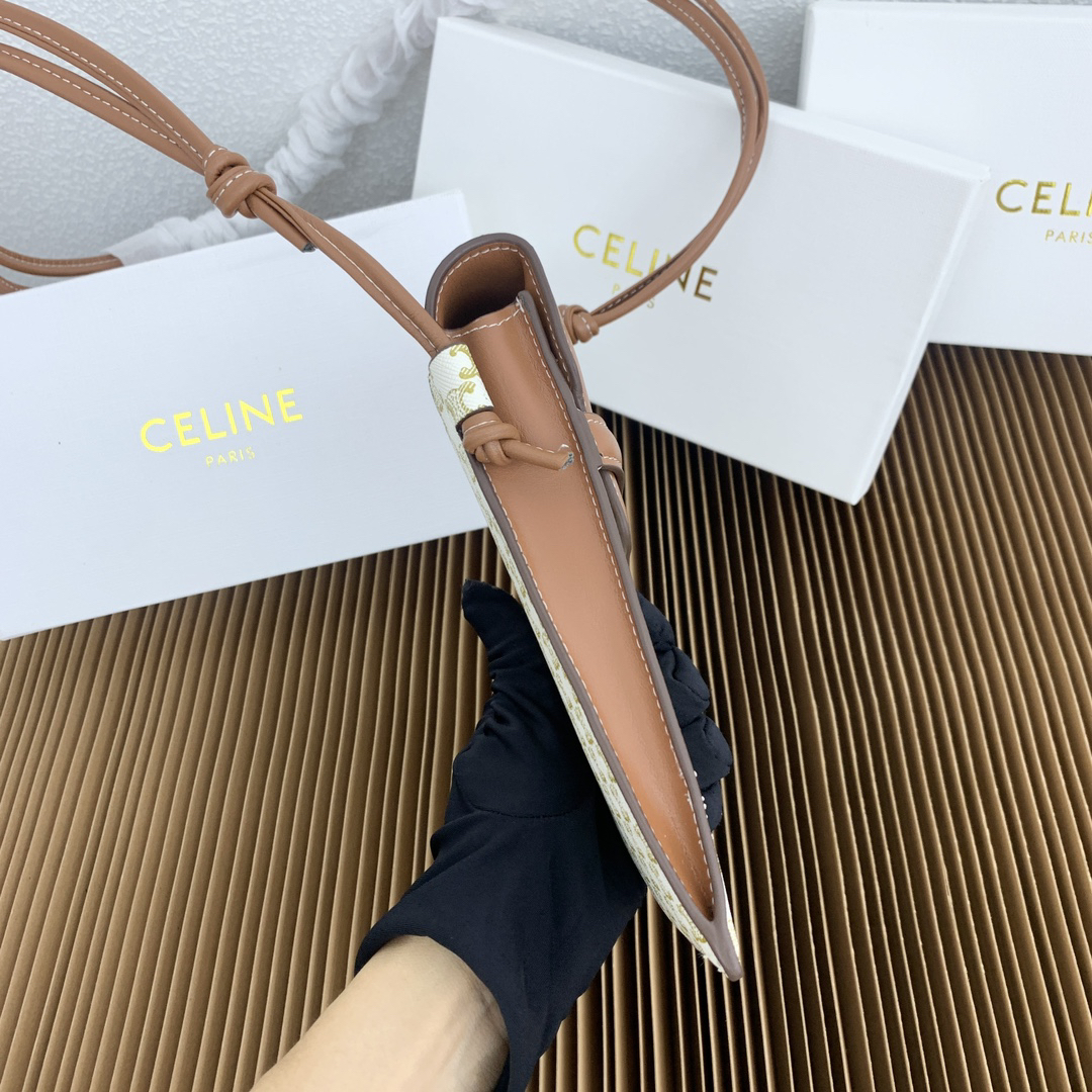 CELINE Logo-Print Lambskin Leather Flap Phone Bag - Image 3