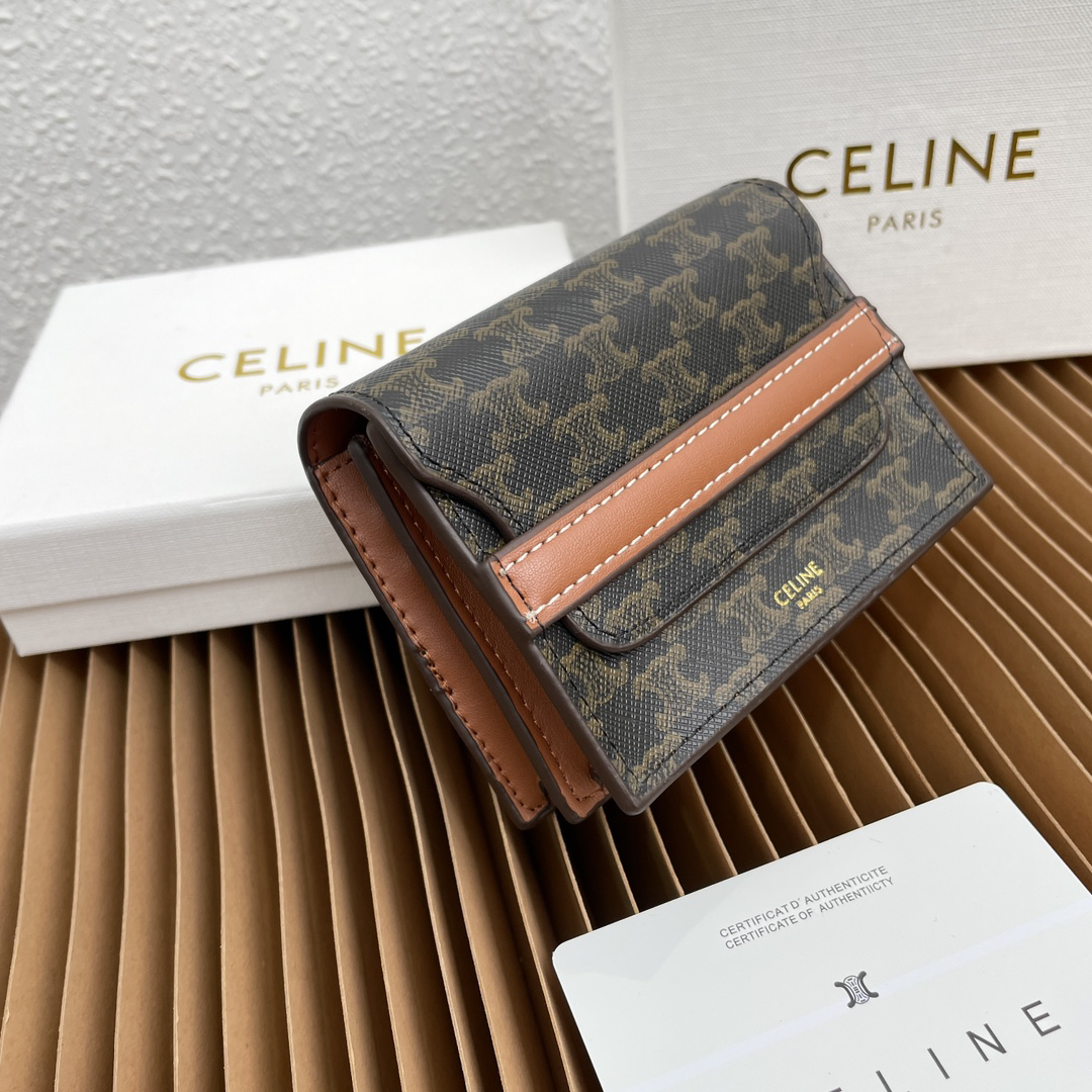 Celine Brown Lambskin Leather Business Card Holder with Logo Print - Image 3