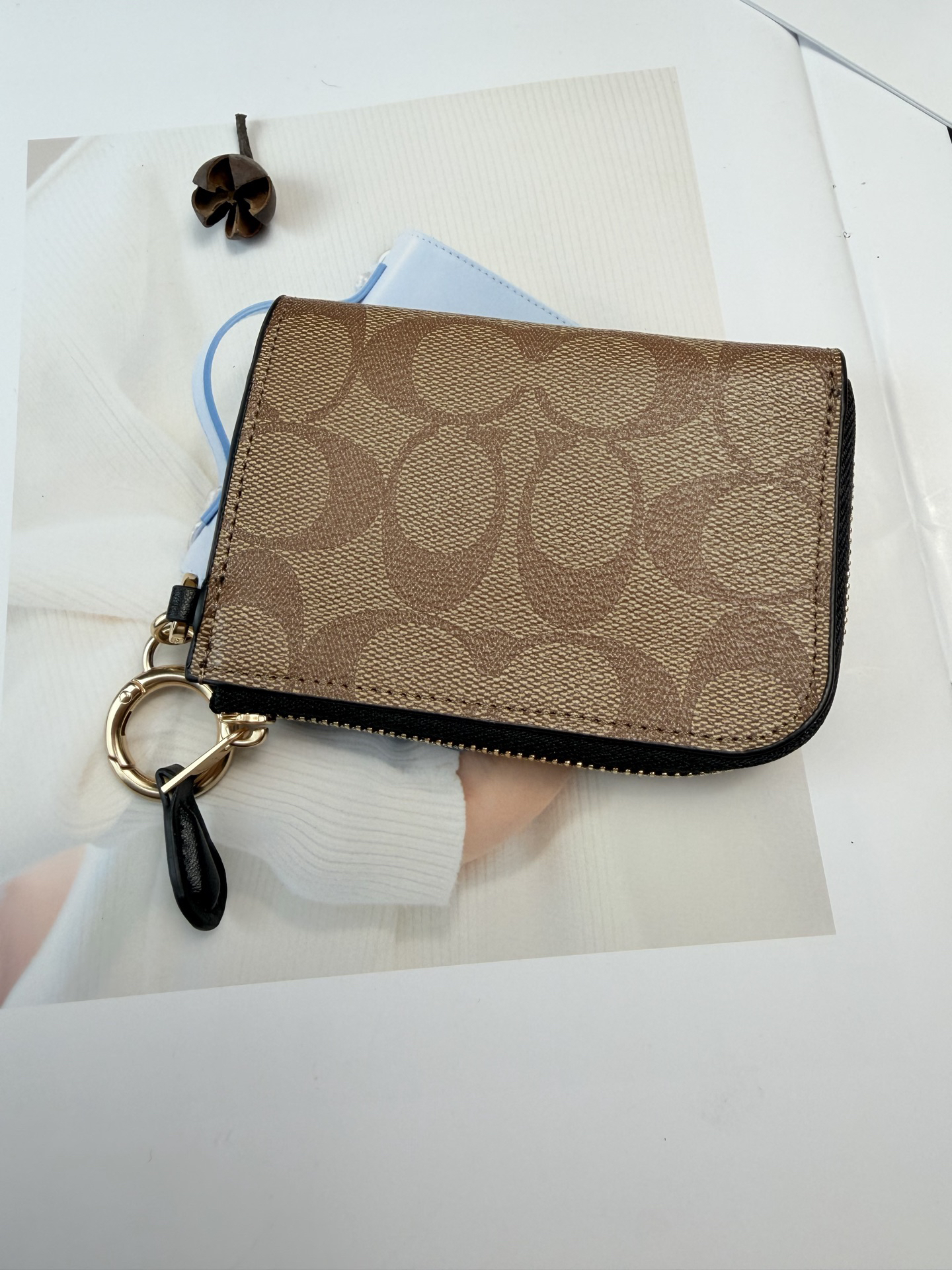 COACH Signature C Khaki and Black Leather Coin Purse C8275 - Image 3
