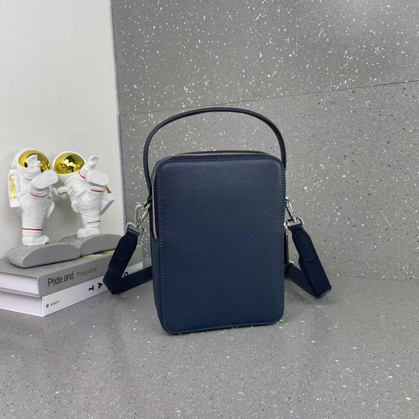 Prada Men's Casual Shoulder Bag, Black and Blue, Model 9048-3 - Image 4