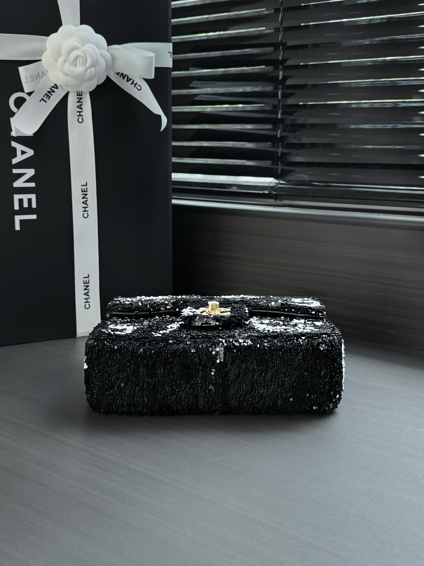 Chanel Classic Flap SO BLACK Sequin and Beaded Handbag - Image 4
