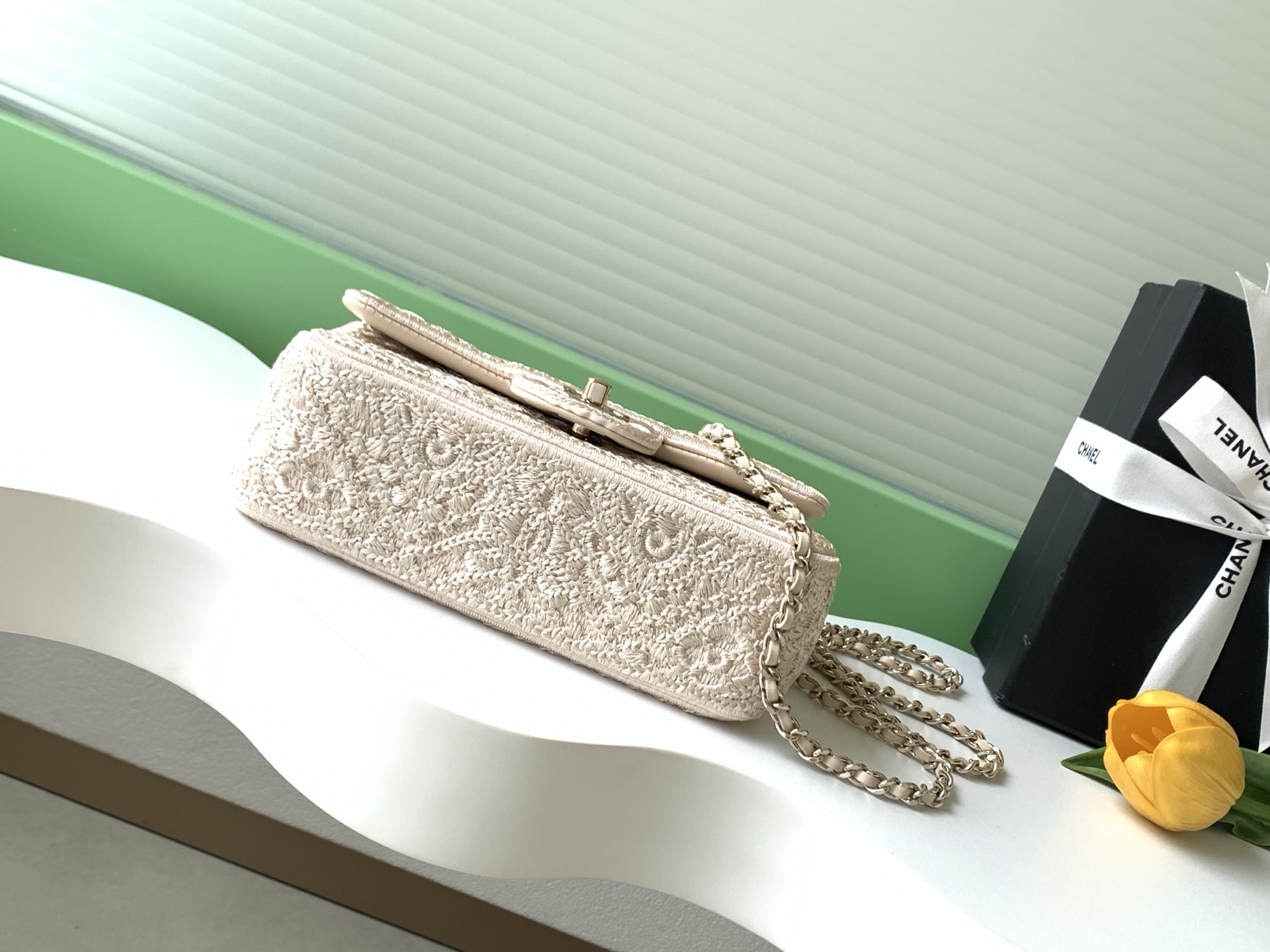 26-Gauge Woven Wool Shoulder Bag with Double C Hardware and Leather-Woven Chain Strap - Image 4