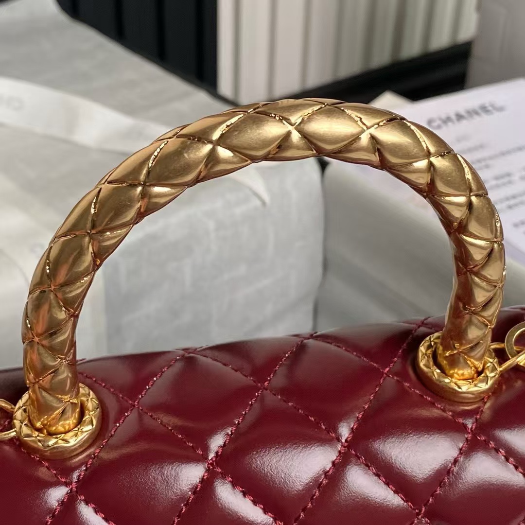 Chanel 24A Classic Coco Handle Leather Handbag, Burgundy - Image 4