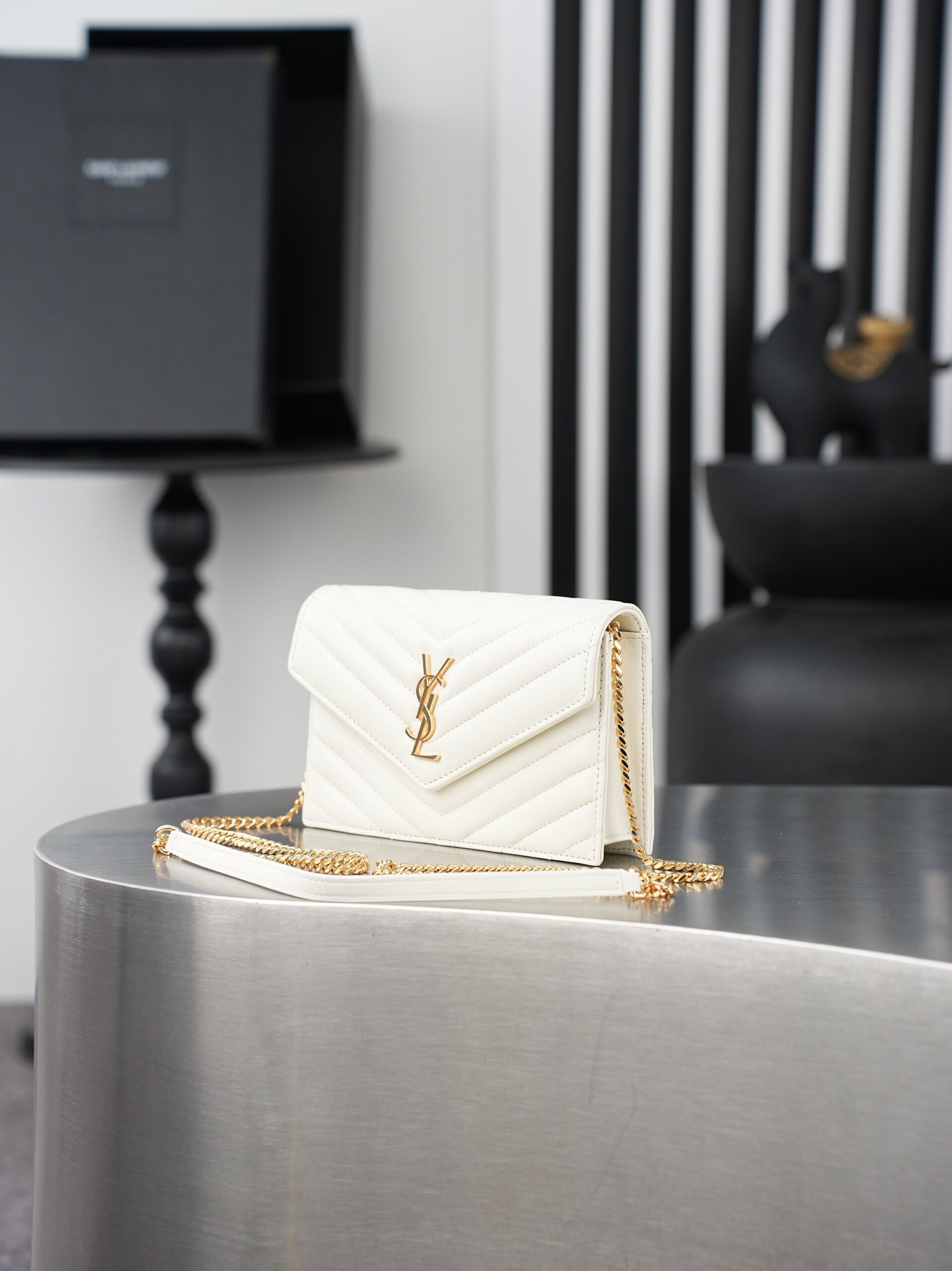 White Lambskin Small Envelope Clutch Bag - Image 4