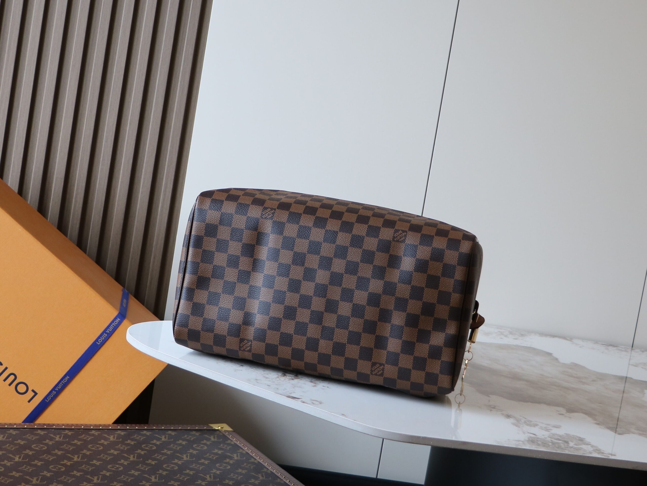 Speedy Handbag in Damier Canvas with Brass Hardware - Image 4