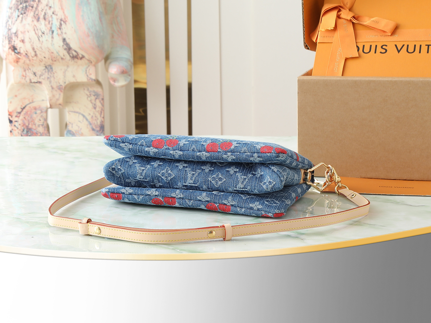Louis Vuitton Coussin Small Shoulder Bag in Cherry Monogram Denim - Image 4