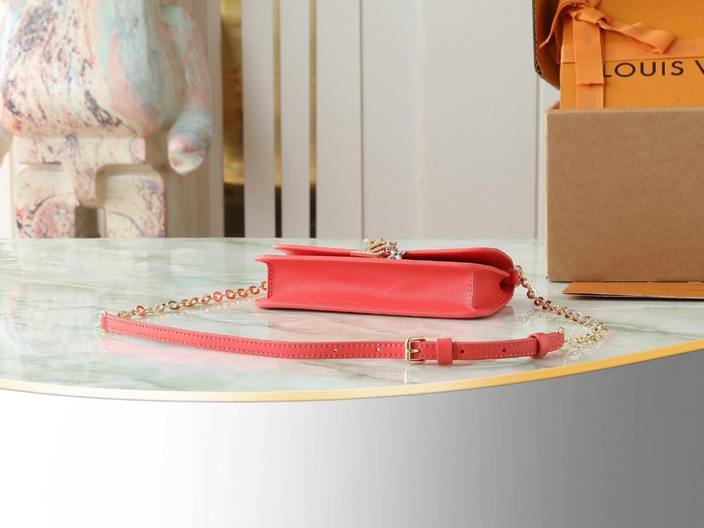 Louis Vuitton LV Bloom Wallet on Chain in Coral Leather - Image 4