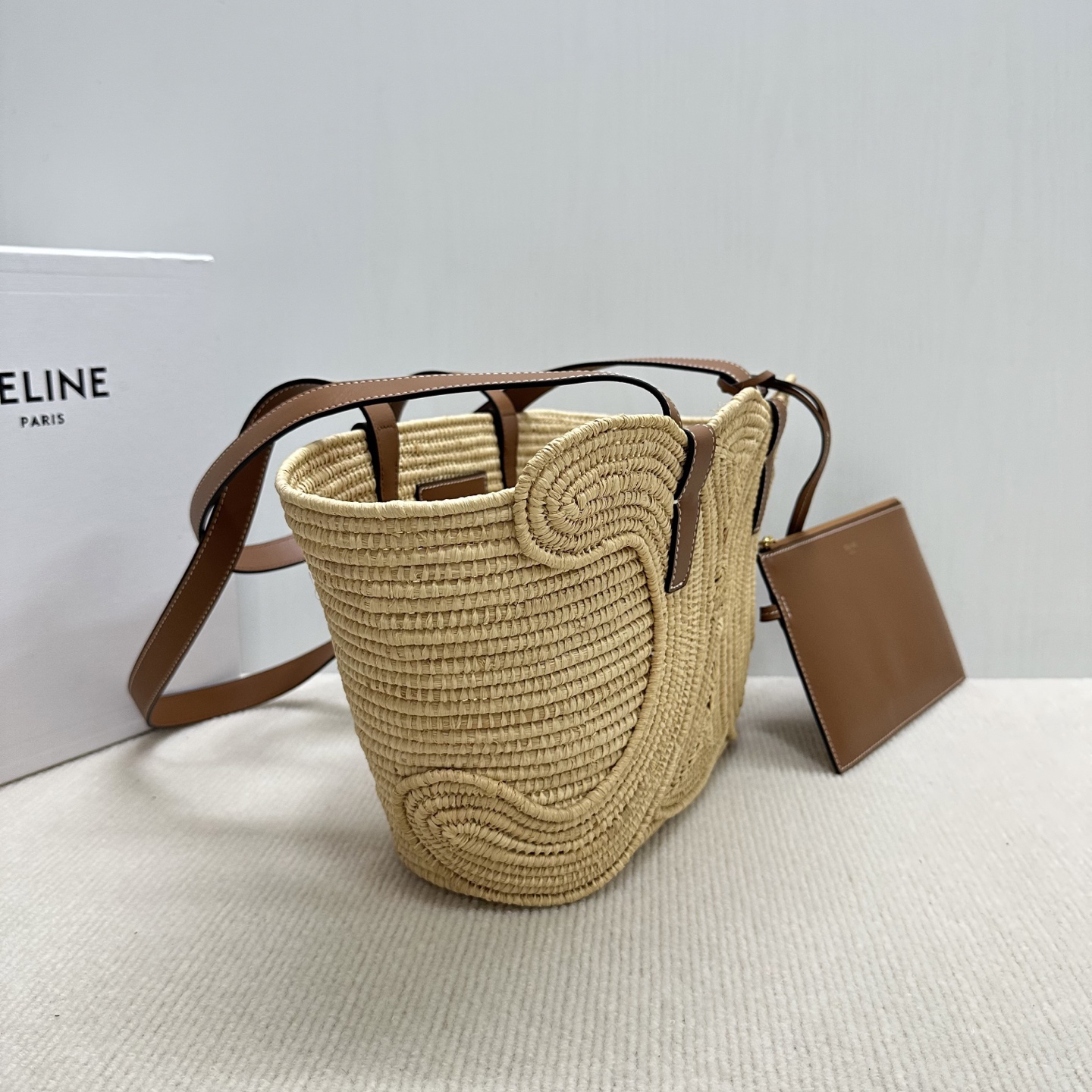 CELINE Small TRIOMPHE Woven Basket Bag in Natural Plant Fiber and Calfskin - Image 4