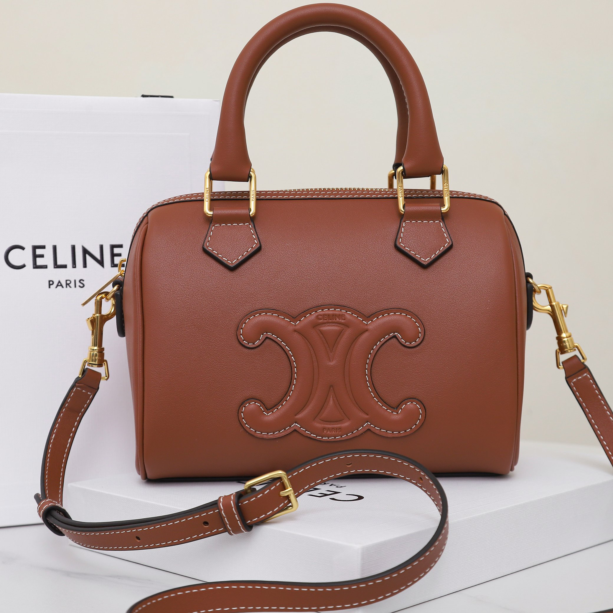 Leather Embossed Boston Barrel Handbag, Model 113773 - Image 4