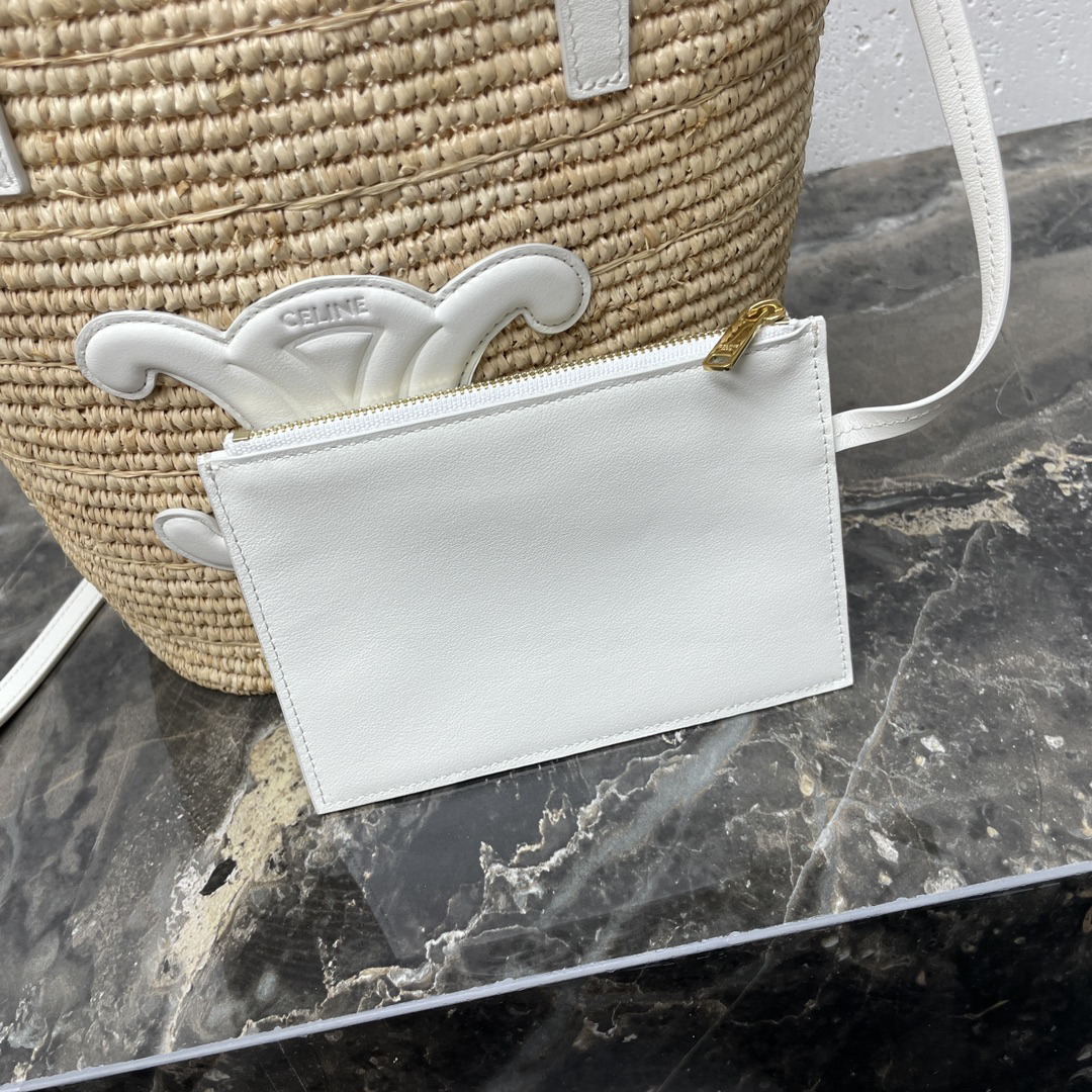 Celine Teen Woven Plant-Based Material and Leather Handbag - Image 4