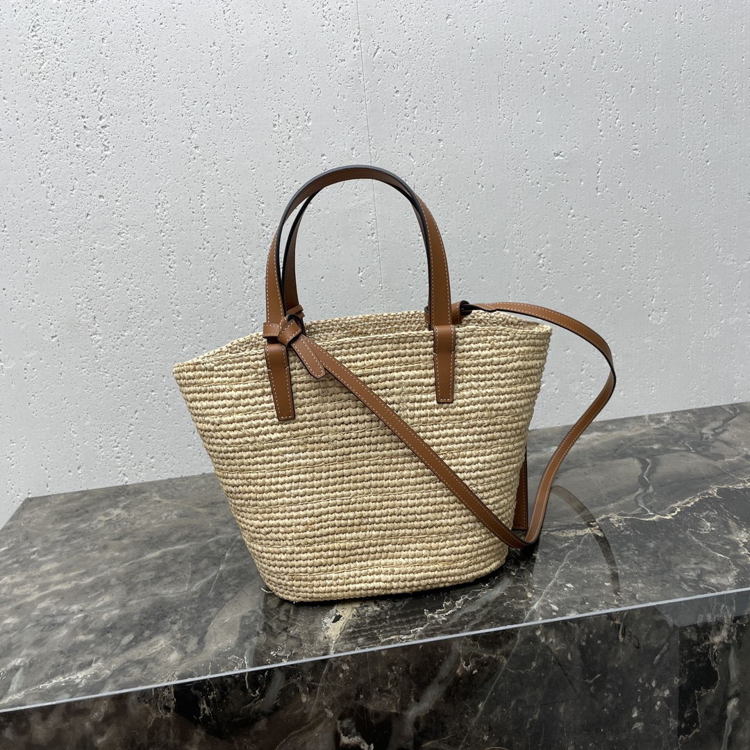 Celine Teen Woven Plant-Fiber and Calfskin Basket Handbag - Image 4