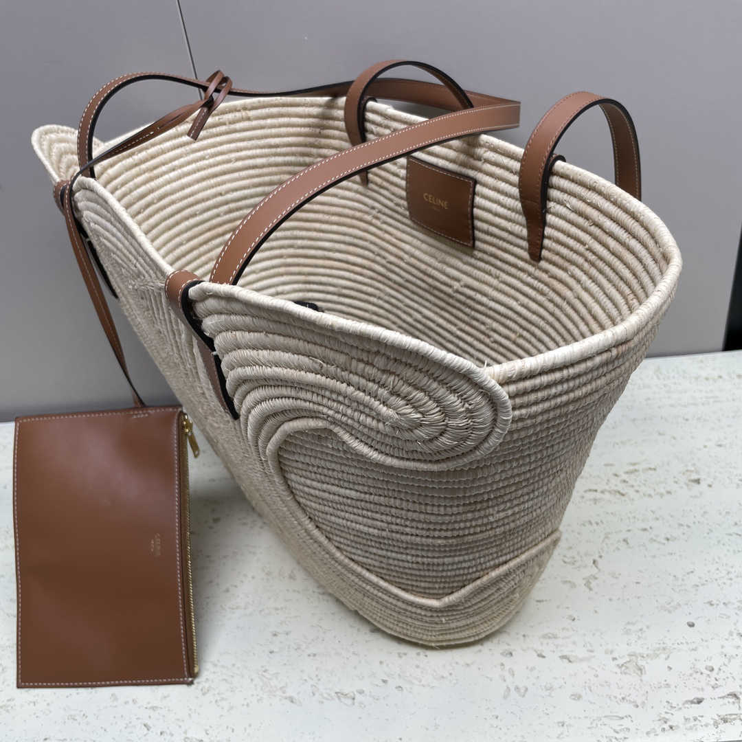 TRIOME Classic Medium Woven Tote Bag in Yellow Brown - Image 4