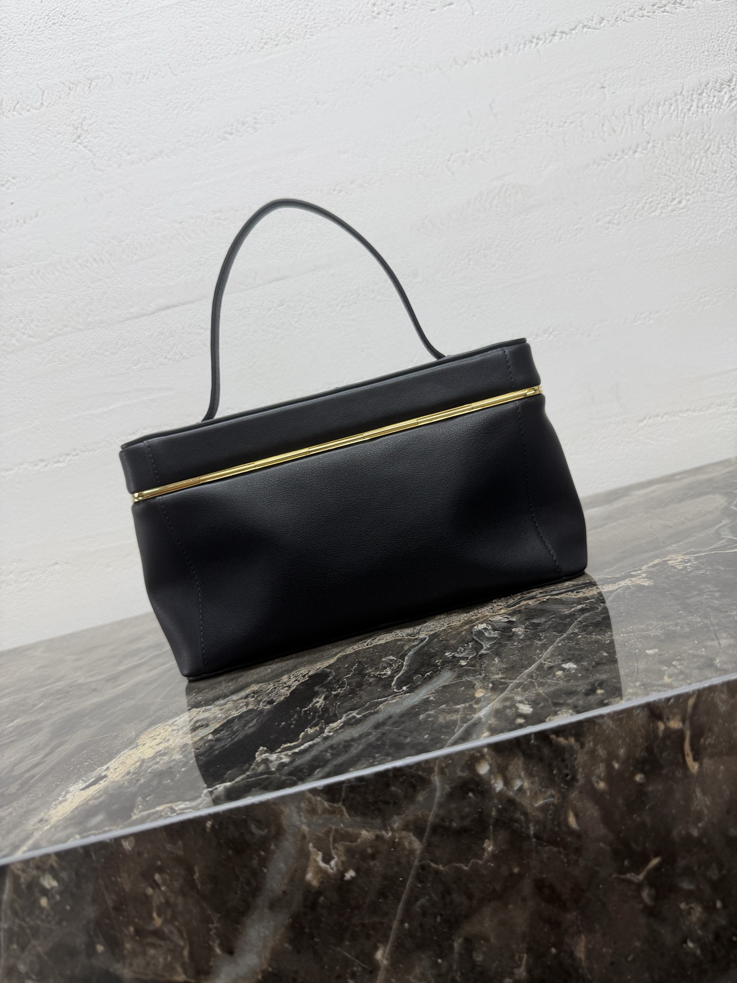 Rectangle Leather Handbag with Gold-Tone Hardware - Image 4