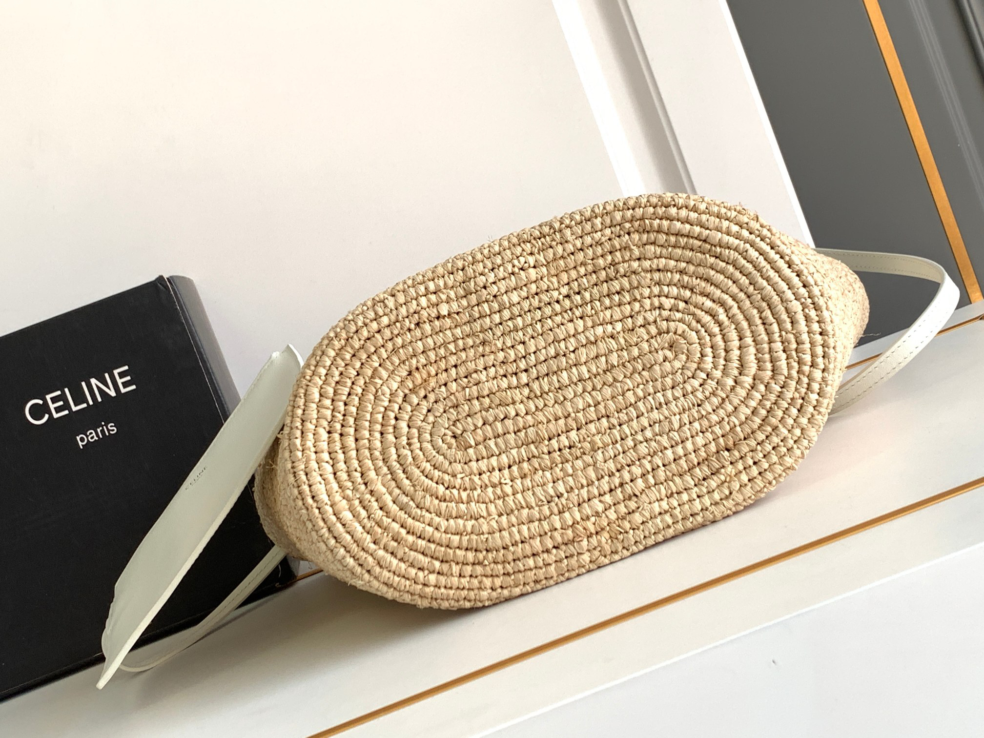 CELINE Teen Woven Straw and Calfskin Leather Basket Tote Bag - Image 4