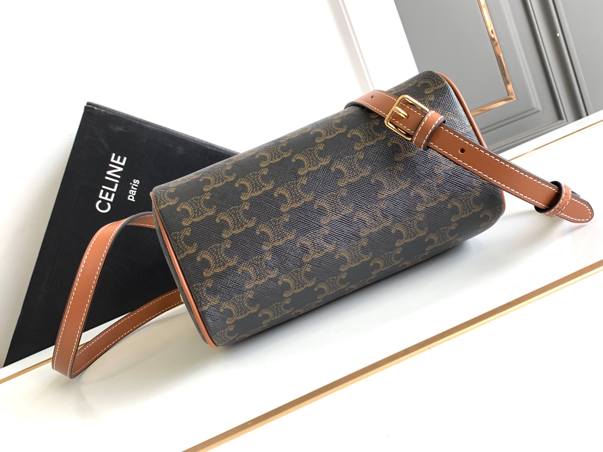 CELINE Small Triomphe Canvas Boston Bag - Image 4