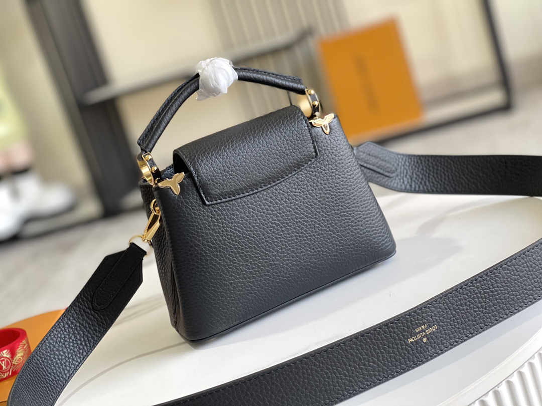 Louis Vuitton Capucines Mini Handbag in Black Leather with Gold-Tone Hardware - Image 4
