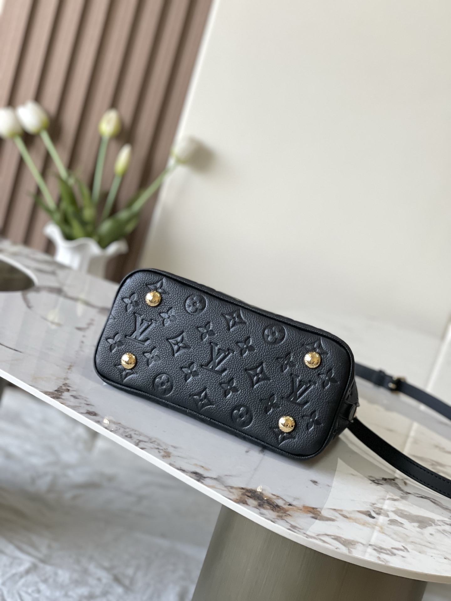 Alma BB Handbag in Black Embossed Leather - Image 4