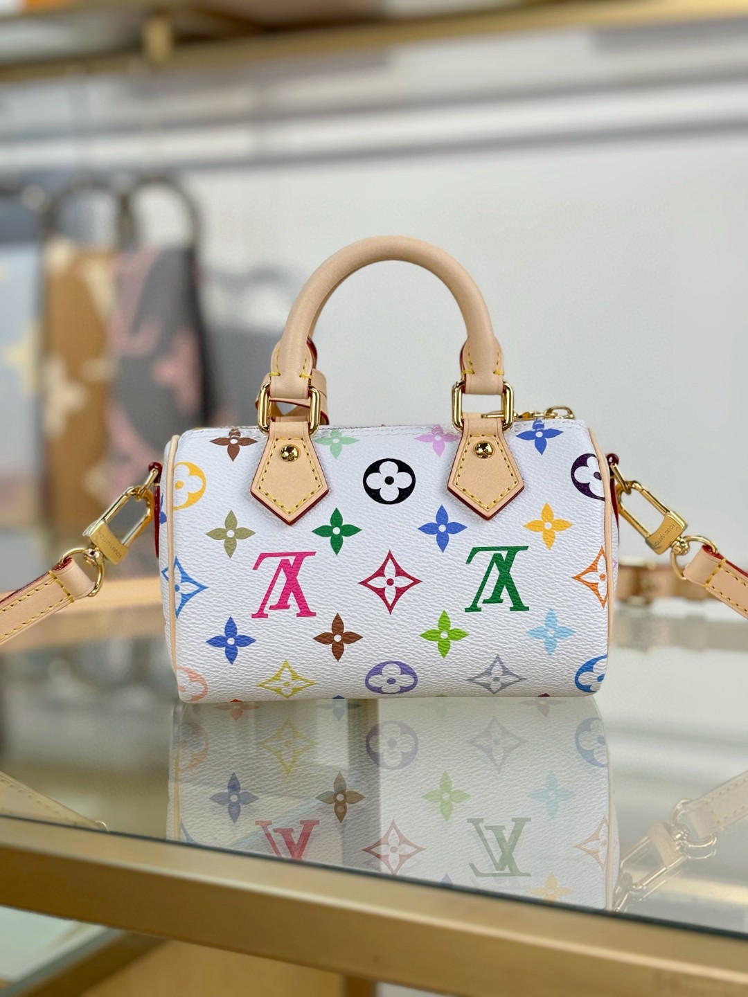 Nano Speedy Handbag, White Tricolor - Image 4