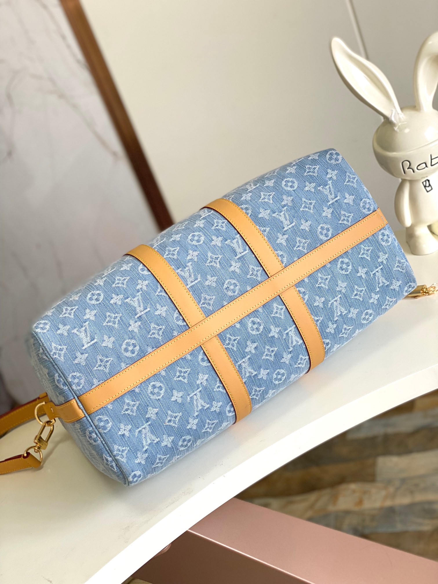 Keepall Bandoulière 45 Travel Bag in Light Blue Denim - Image 4