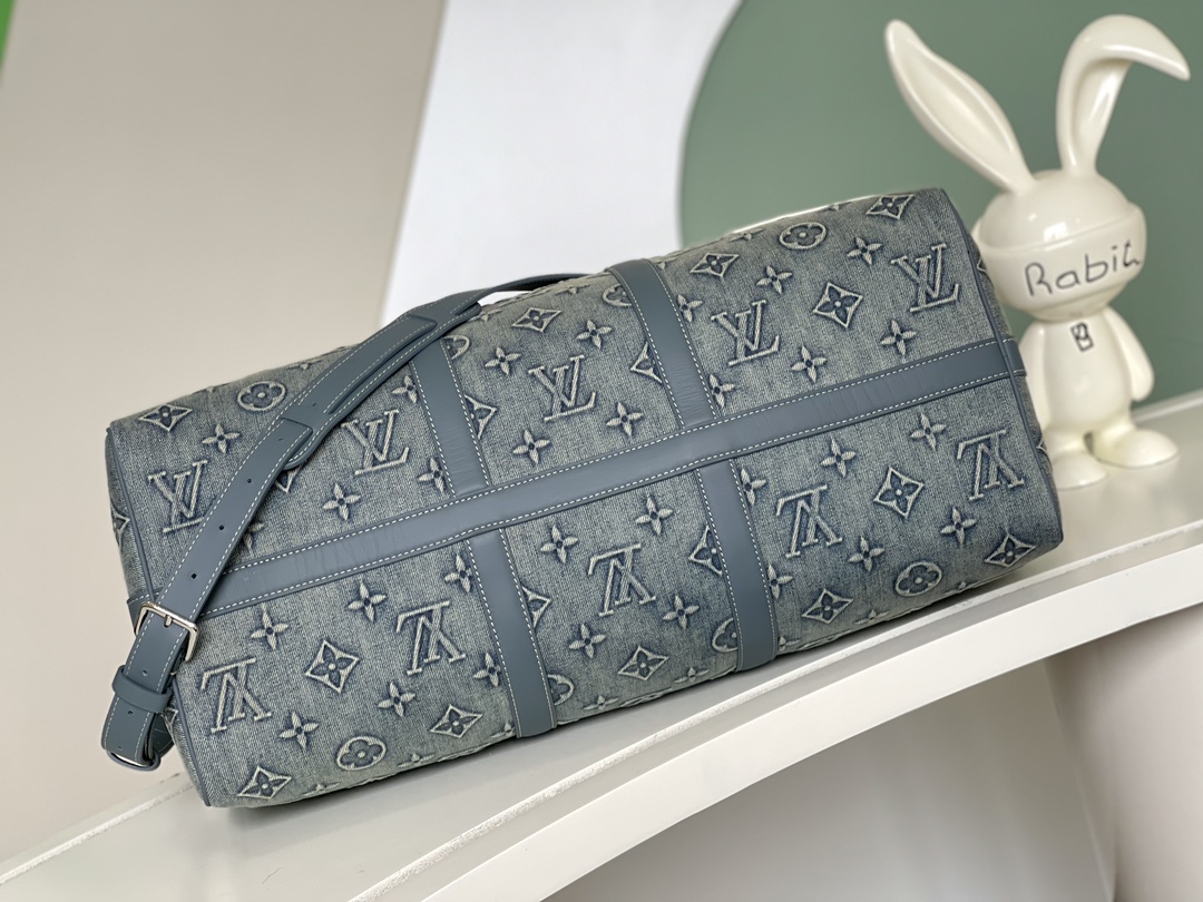 Louis Vuitton Keepall Bandoulière 50 Denim Travel Bag - Image 4