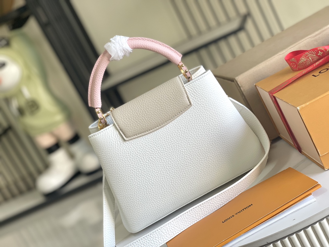 Louis Vuitton Capucines BB Handbag in White Floral Color-Block Taurillon Leather - Image 4