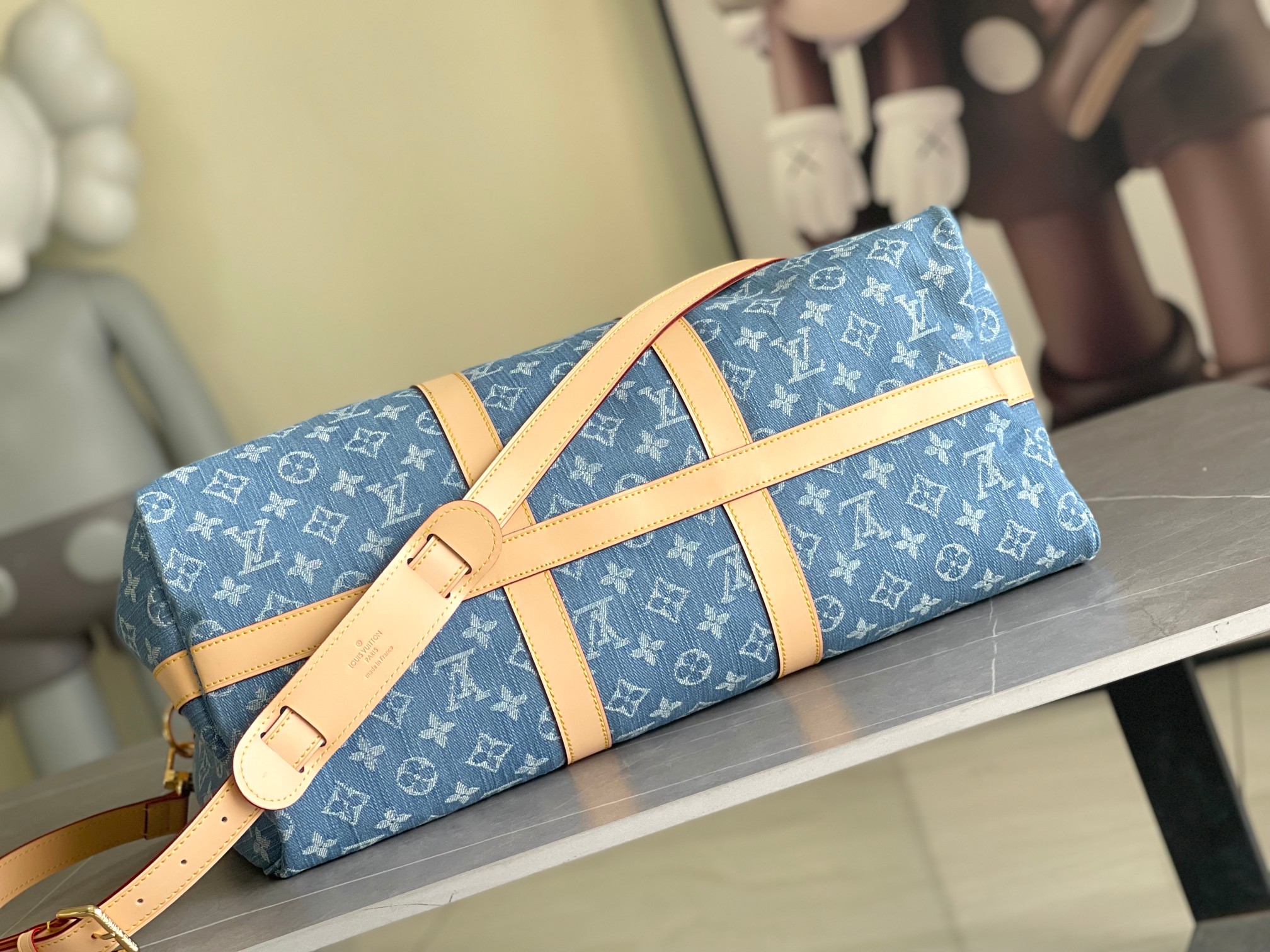 Louis Vuitton Keepall Bandoulière 45 Travel Bag in Light Blue Denim - Image 4