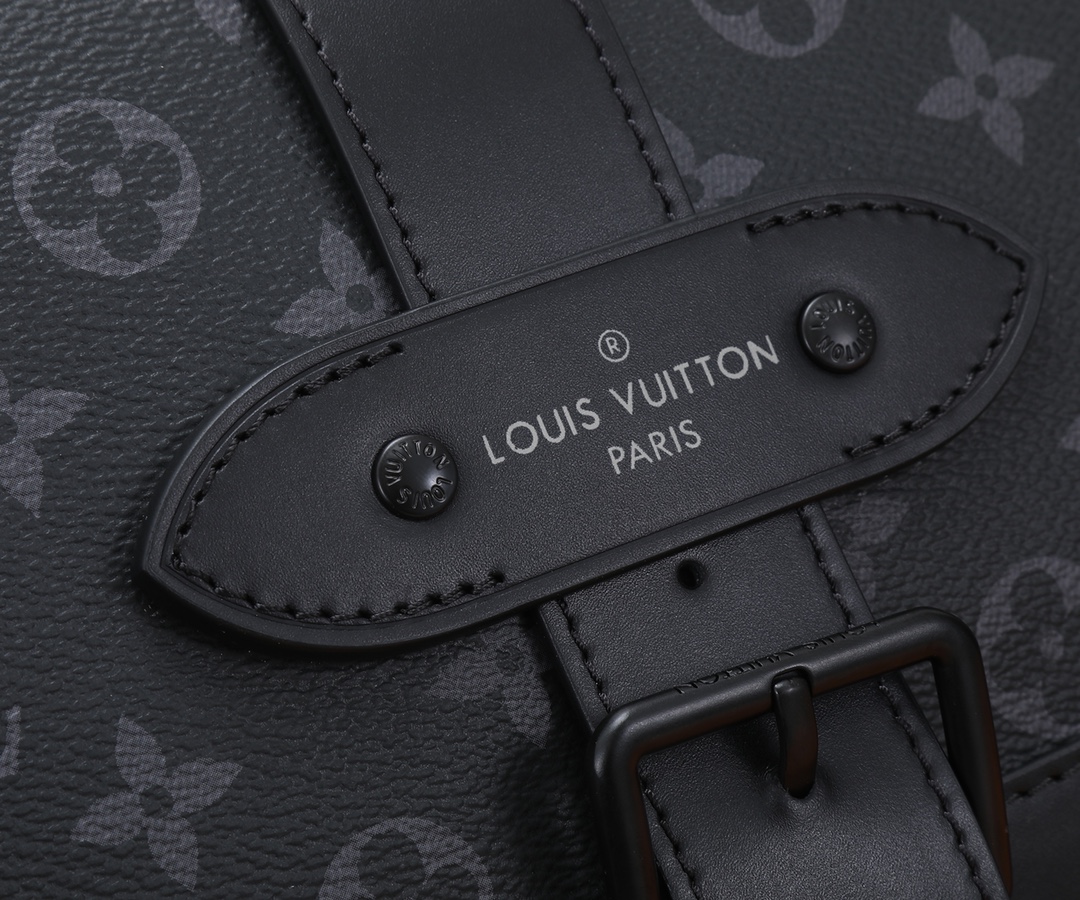 Louis Vuitton Saumur Handbag M45911 in Monogram Eclipse Canvas and Grained Leather - Image 4