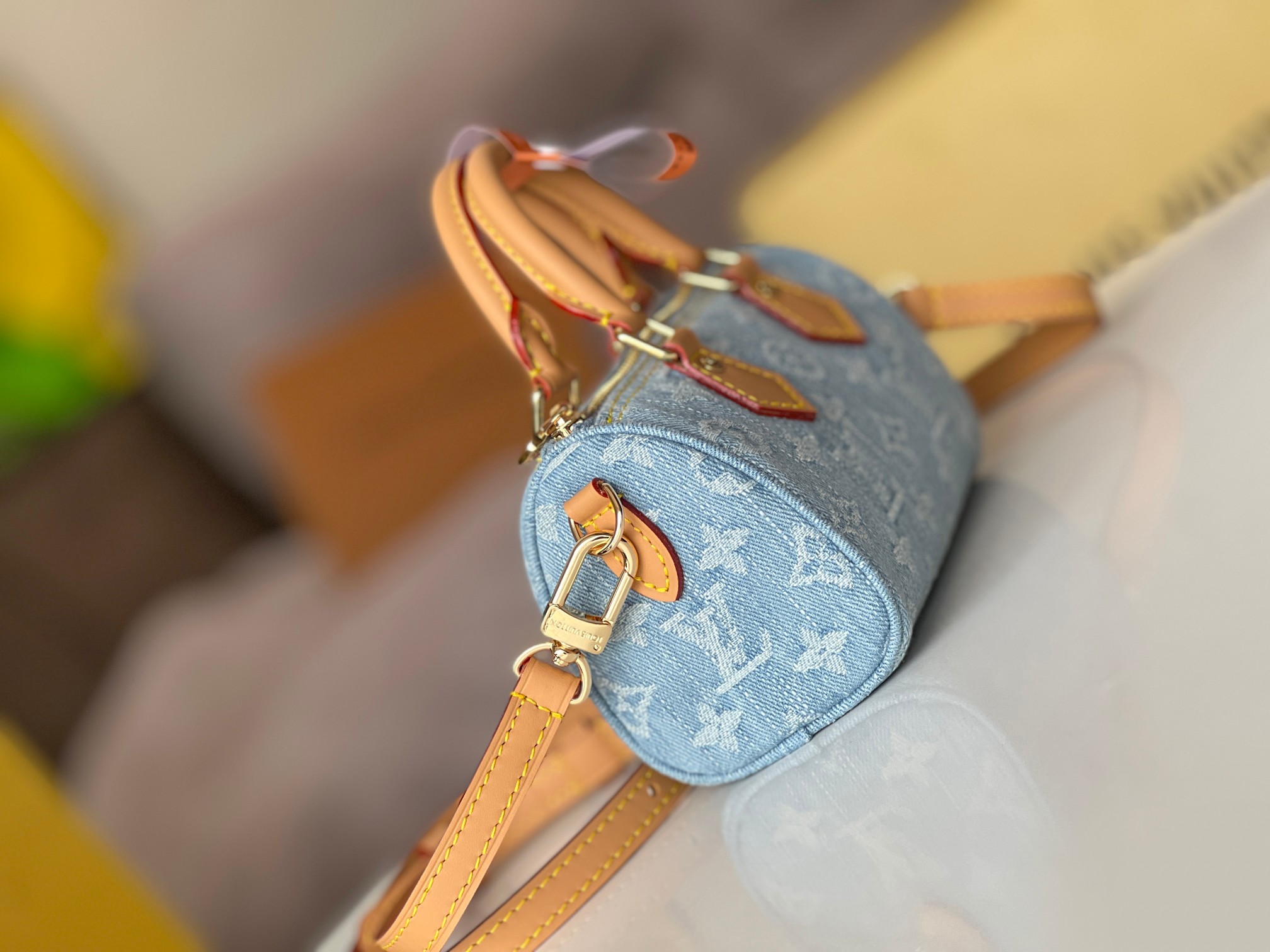 Nano Speedy Handbag in Light Blue Denim - Image 4