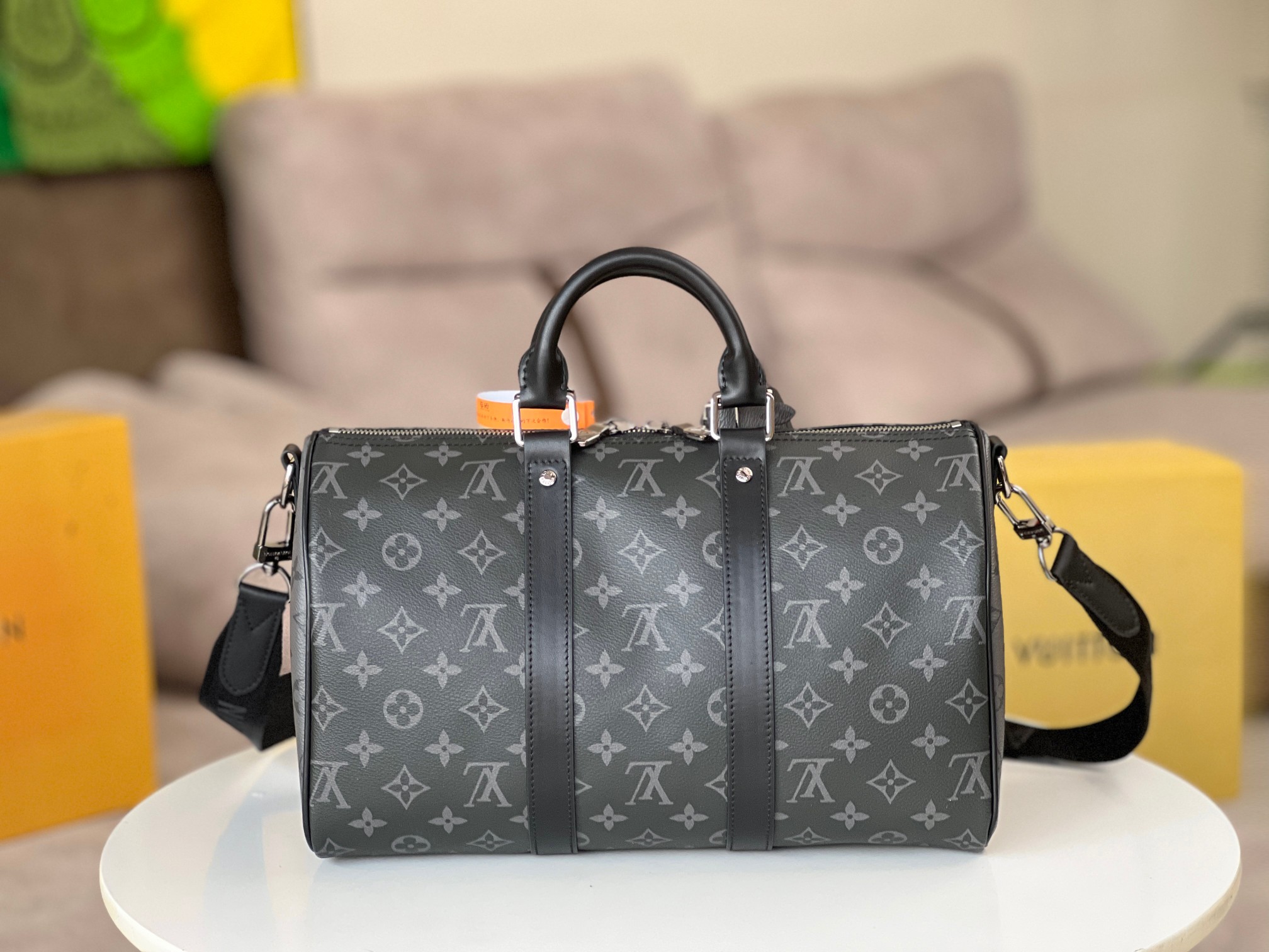 Louis Vuitton Keepall 35 Travel Bag in Monogram Eclipse Canvas - Image 4