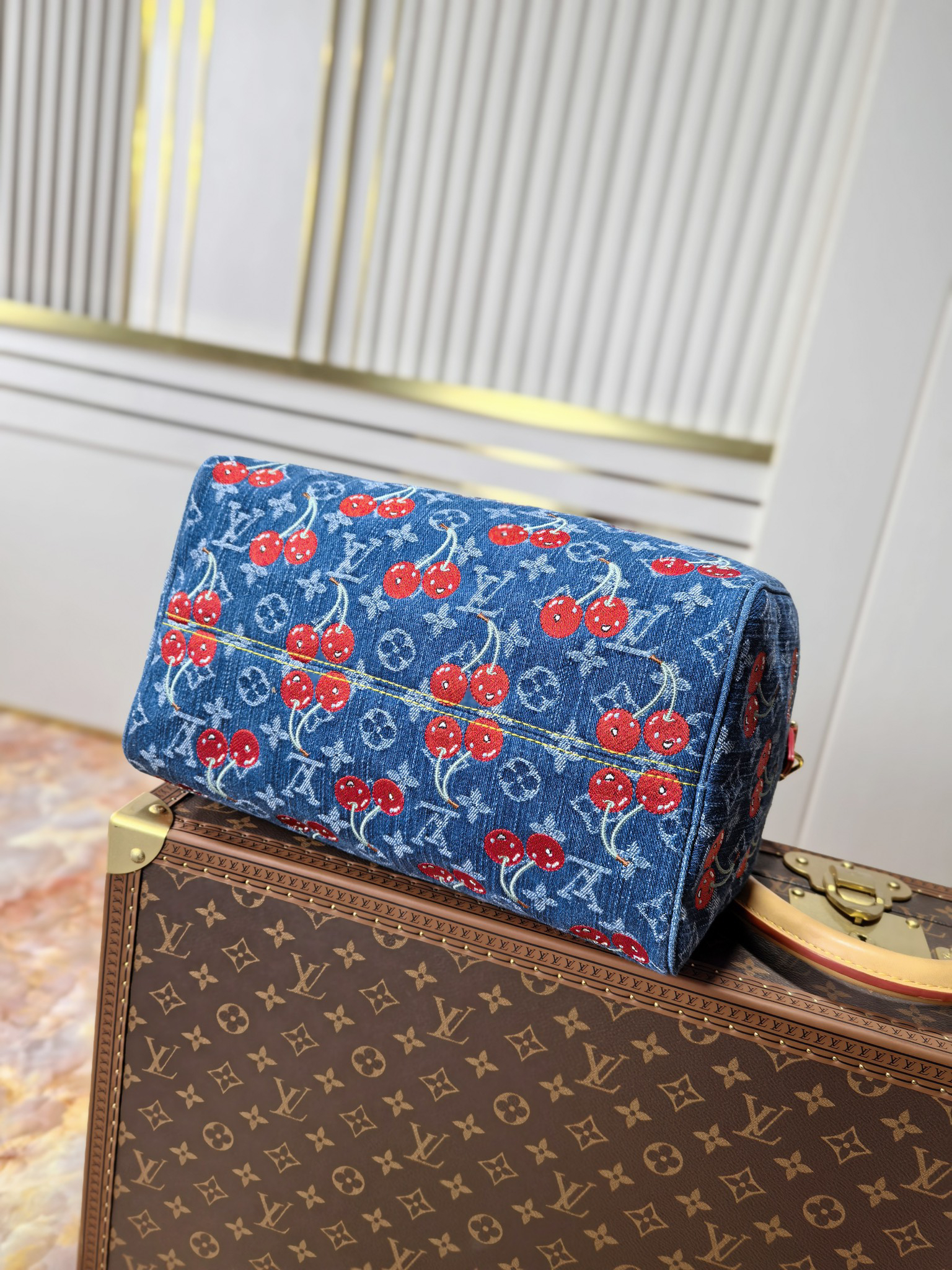 Louis Vuitton x Takashi Murakami Cherry Embroidered Monogram Denim Bag M87627 - Image 4
