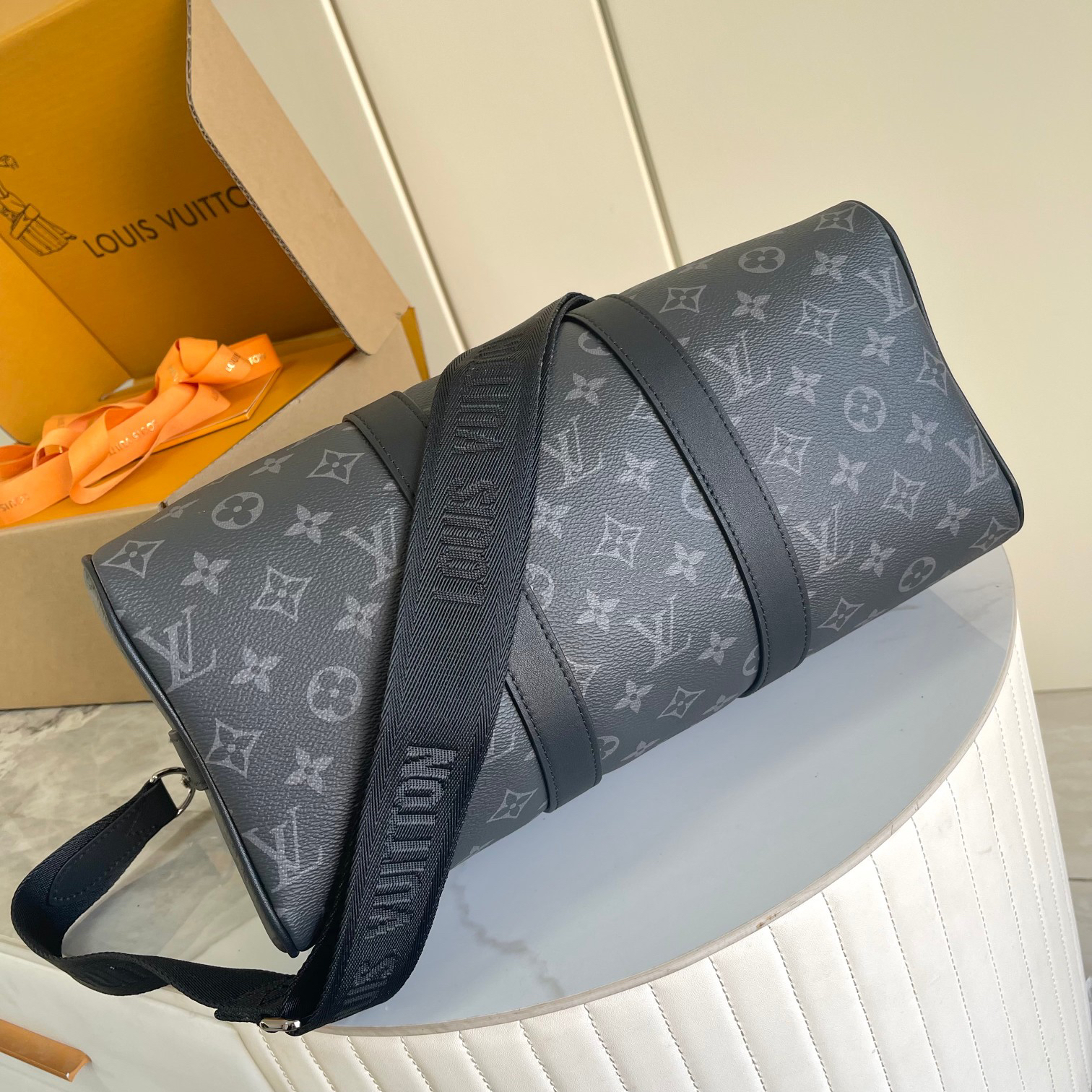 Louis Vuitton Keepall Bandouliere 35 Monogram Eclipse Travel Bag - Image 4