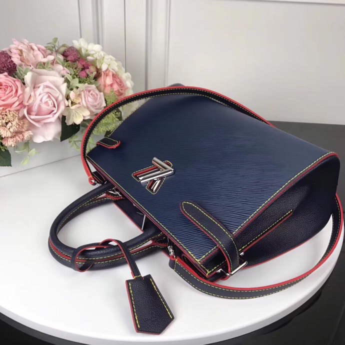 Louis Vuitton Twist Tote Blue Leather Bag M54810 - Image 4