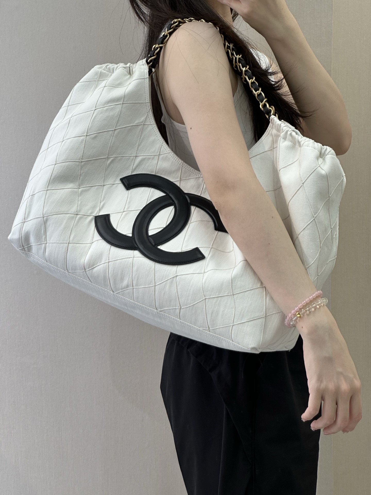 Chanel Coco Beach White Denim Tote Bag - Image 4