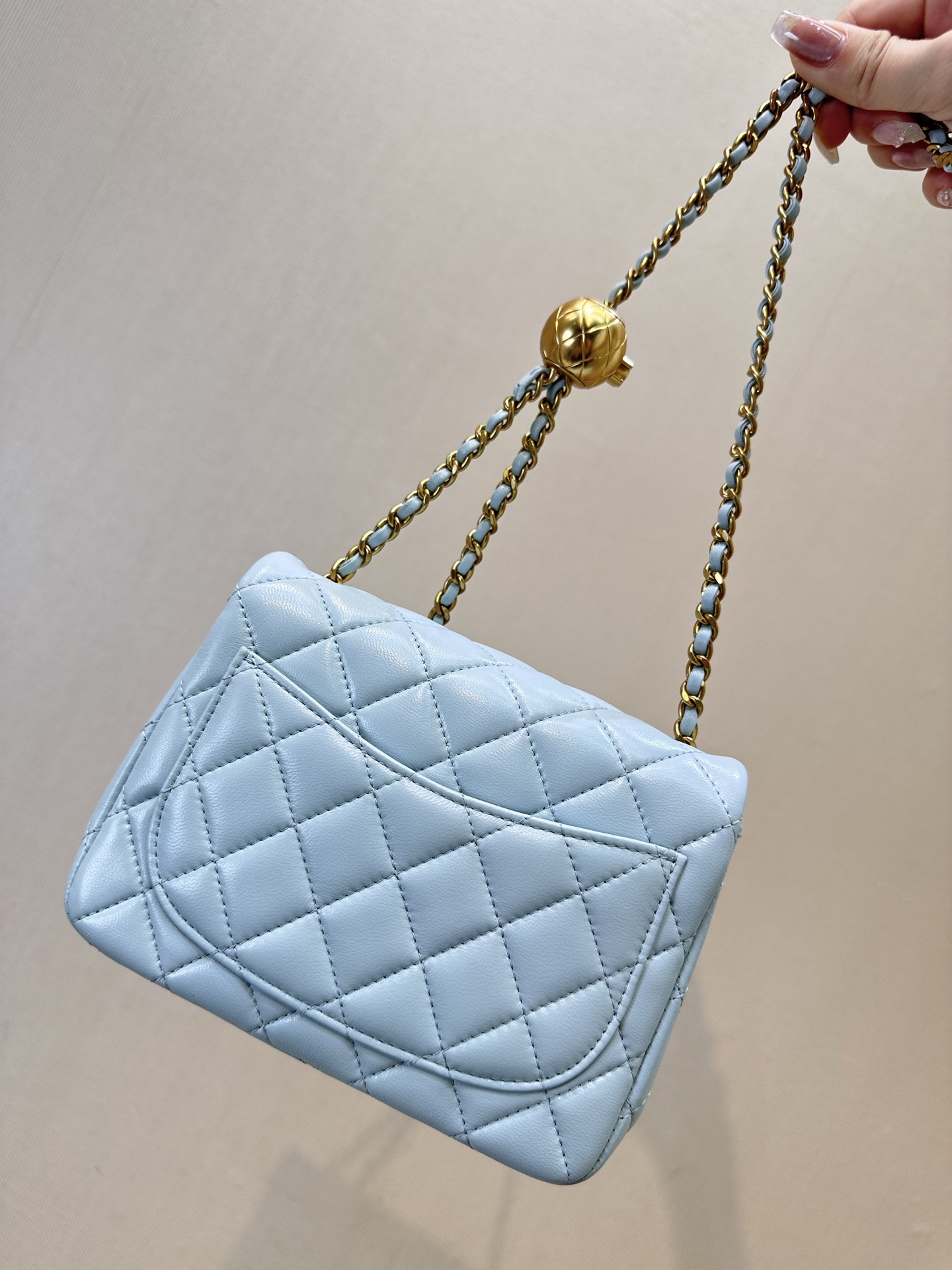 Chanel Quilted Lambskin Chain Shoulder Bag with Gold Ball Detail - Image 4