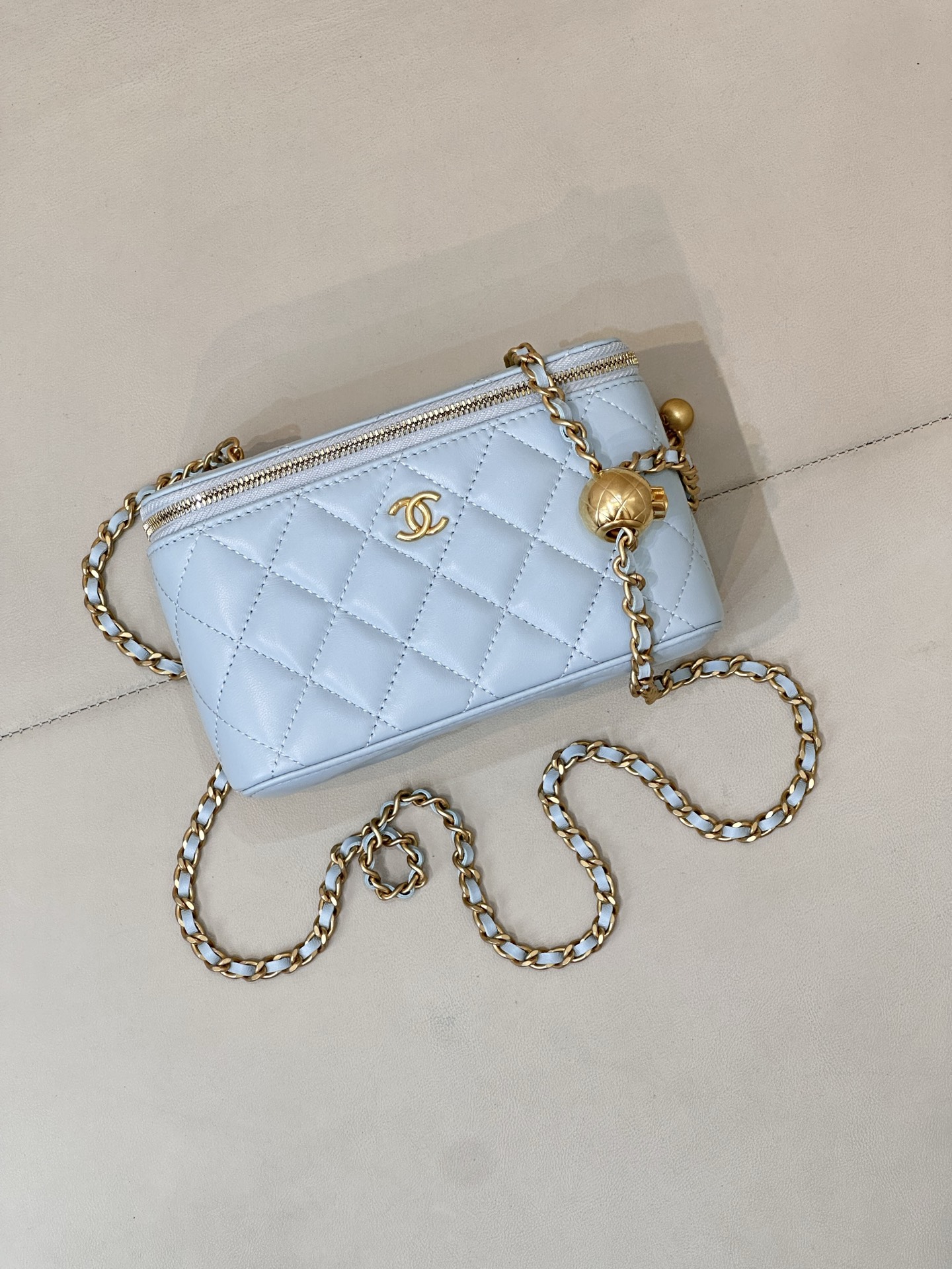 Chanel Mini Gold Ball Square Lambskin Shoulder Bag - Image 4