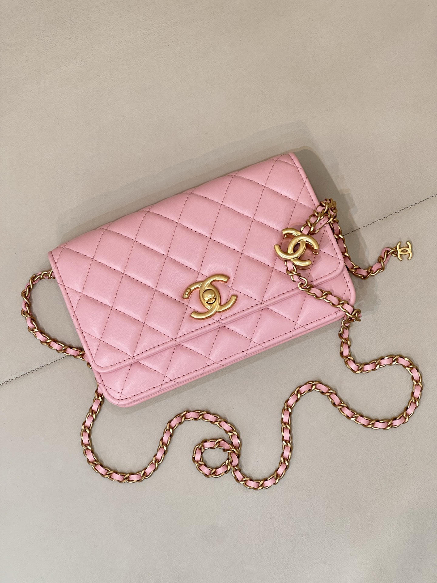 Sheepskin Crossbody Bag with Quilted Design and Adjustable Chain Strap - Image 4