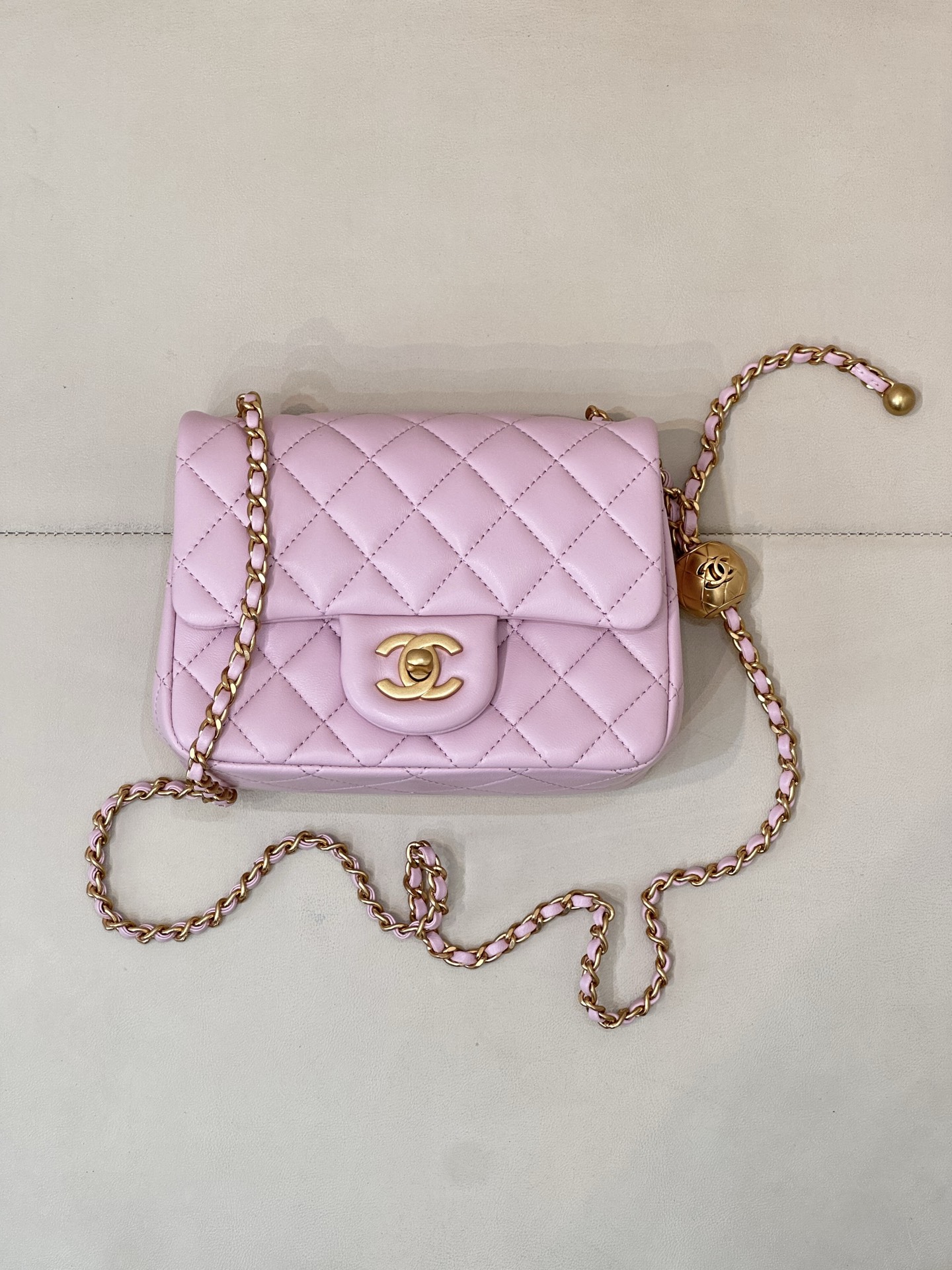 Chanel Pink Lambskin Quilted Square Crossbody Bag with Adjustable Chain - Image 4