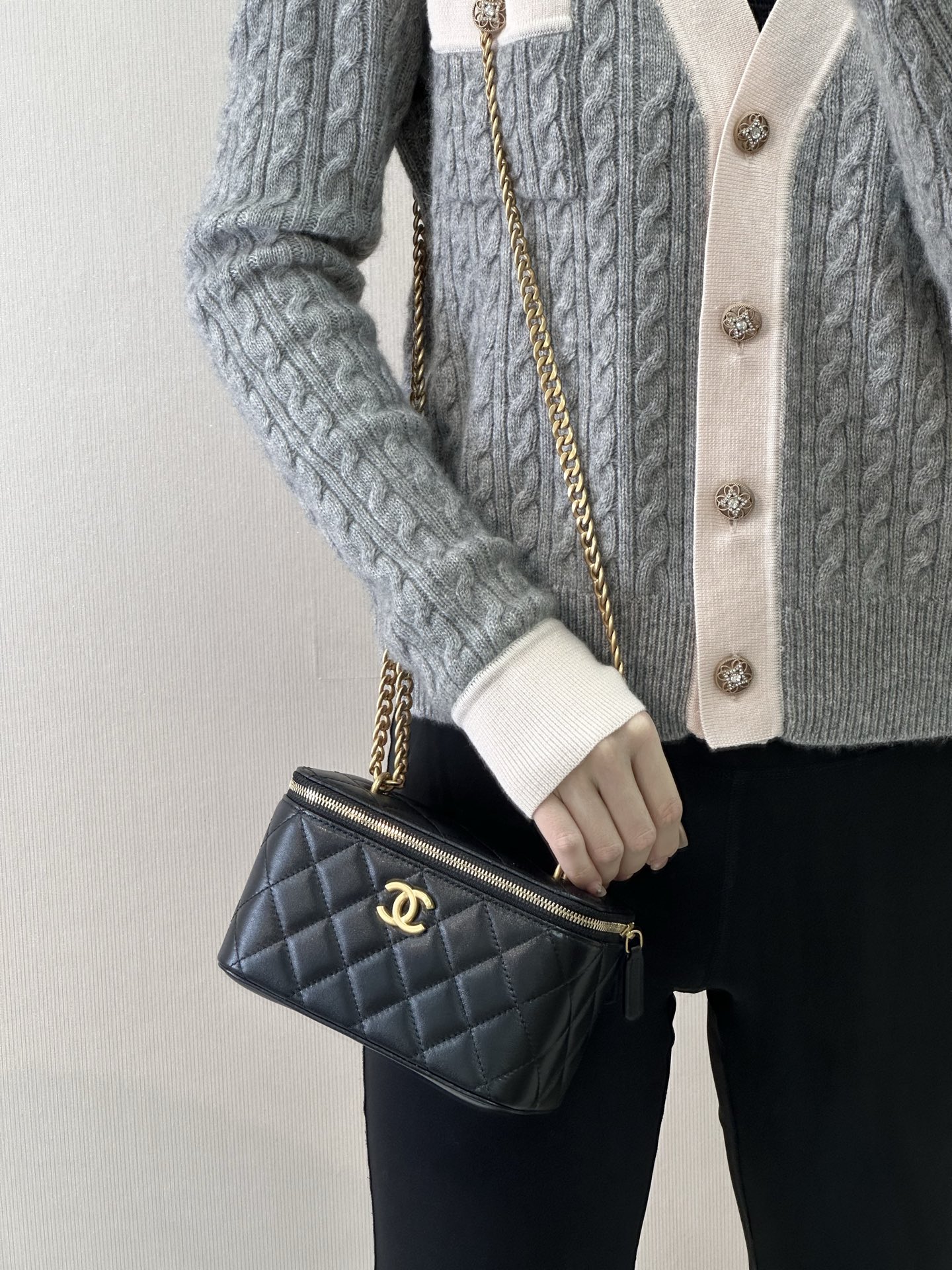 Mini Black Leather Chain Crossbody Bag - Image 4
