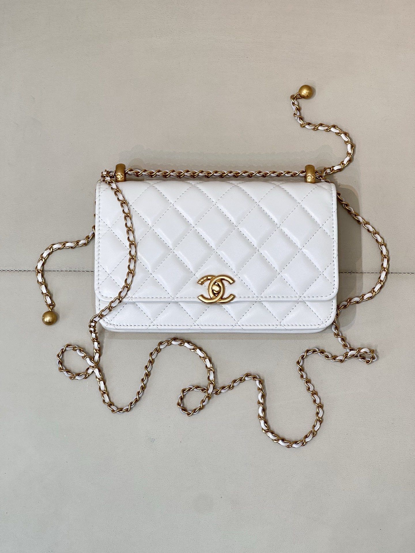 Genuine Leather Double Ball Chain WOC Crossbody Bag - Image 4
