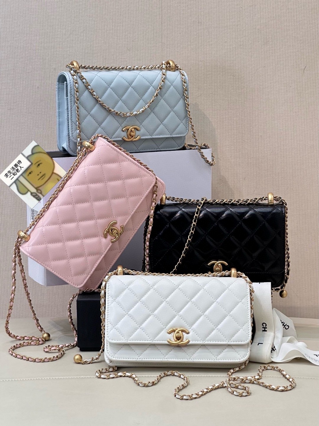 Genuine Leather Double Ball Chain WOC Crossbody Bag - Image 4