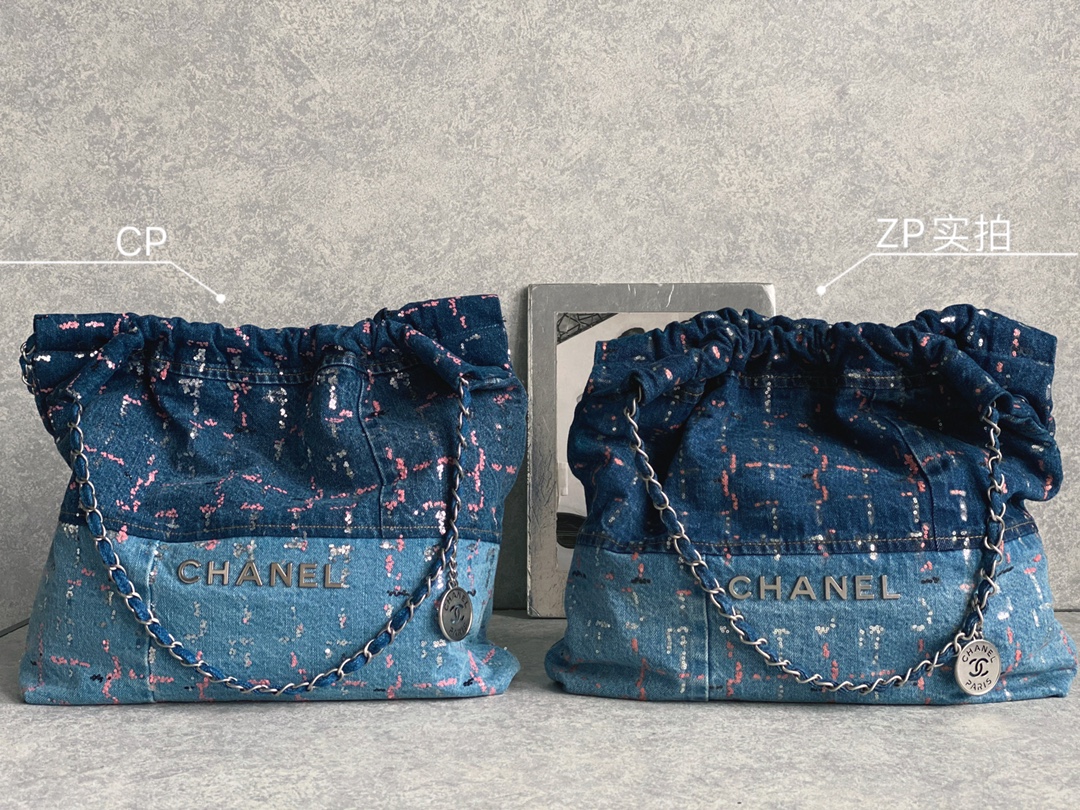 CHANEL 23A Denim Pearl Embellished Handbag - Image 4