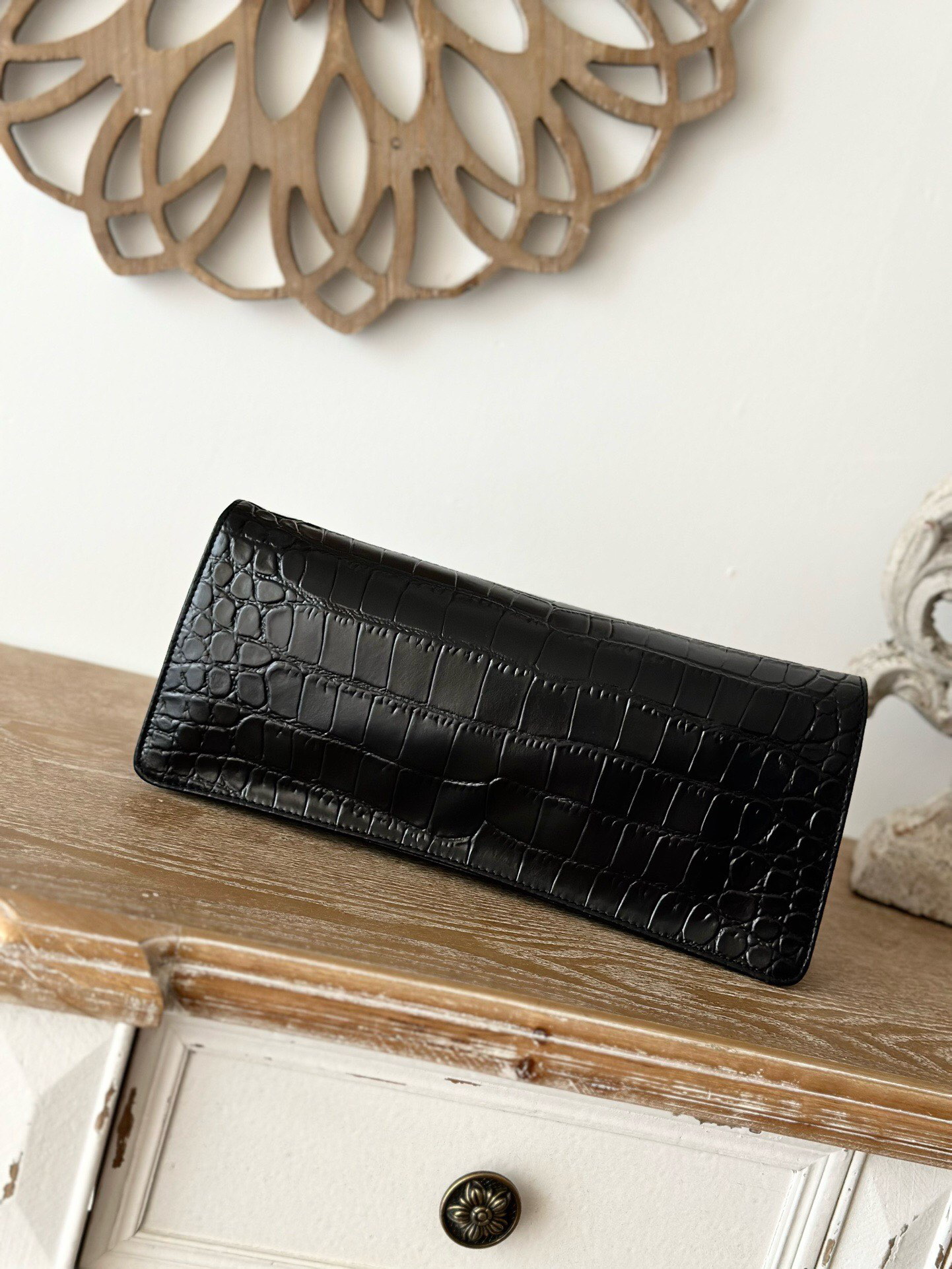 Chanel Vintage Crocodile Pattern Black Classic Evening Clutch Bag - Image 4