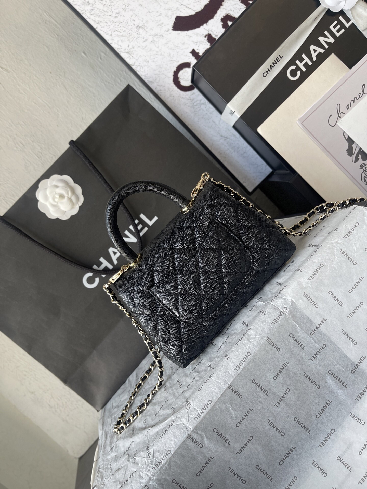 Chanel Coco Handle Mini Flap Top-Handle Bag in Burgundy Embossed Calfskin - Image 4
