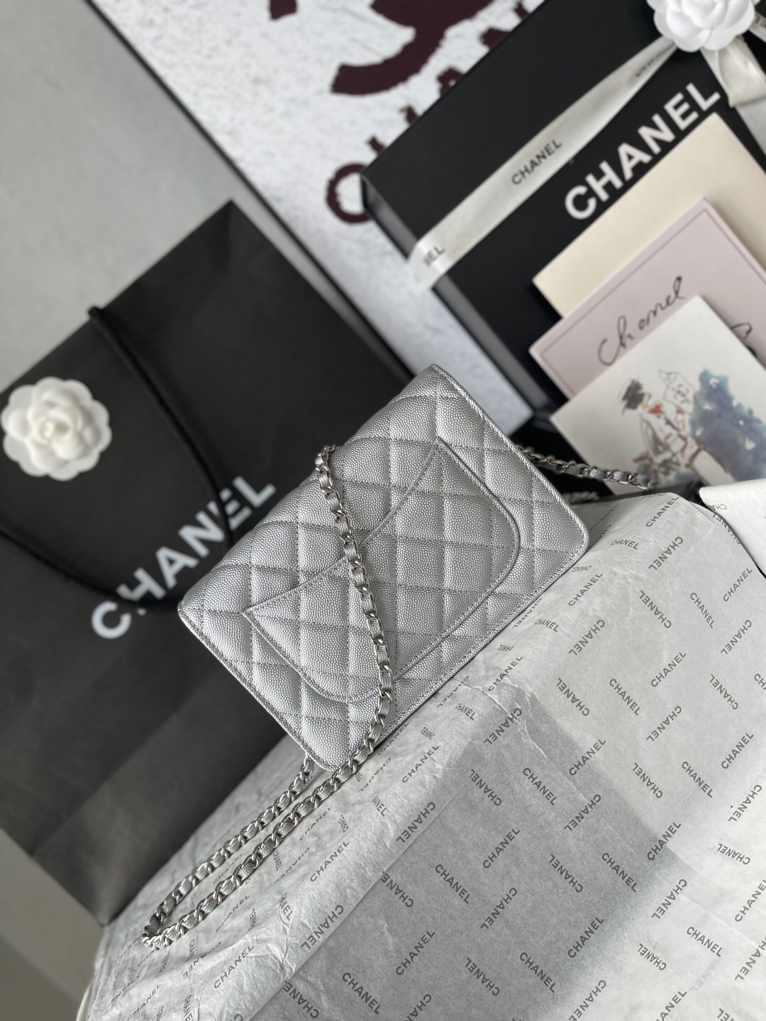 Classic Flap Wallet on Chain in Black Caviar Leather - Image 4