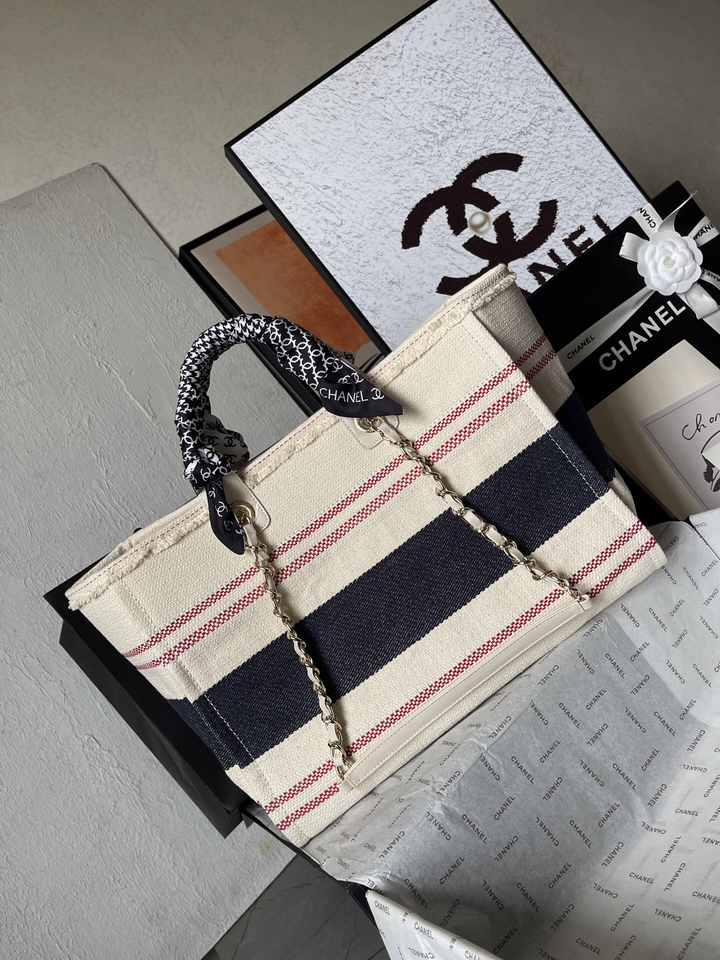 Chanel Canvas Tote Bag – Apricot Blue, AS66941 - Image 4