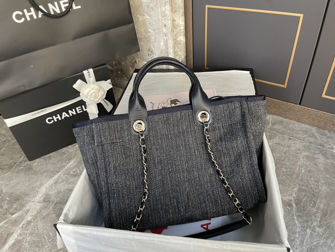 Chanel AS3257 Women's Denim Canvas Shopping Tote - Image 4